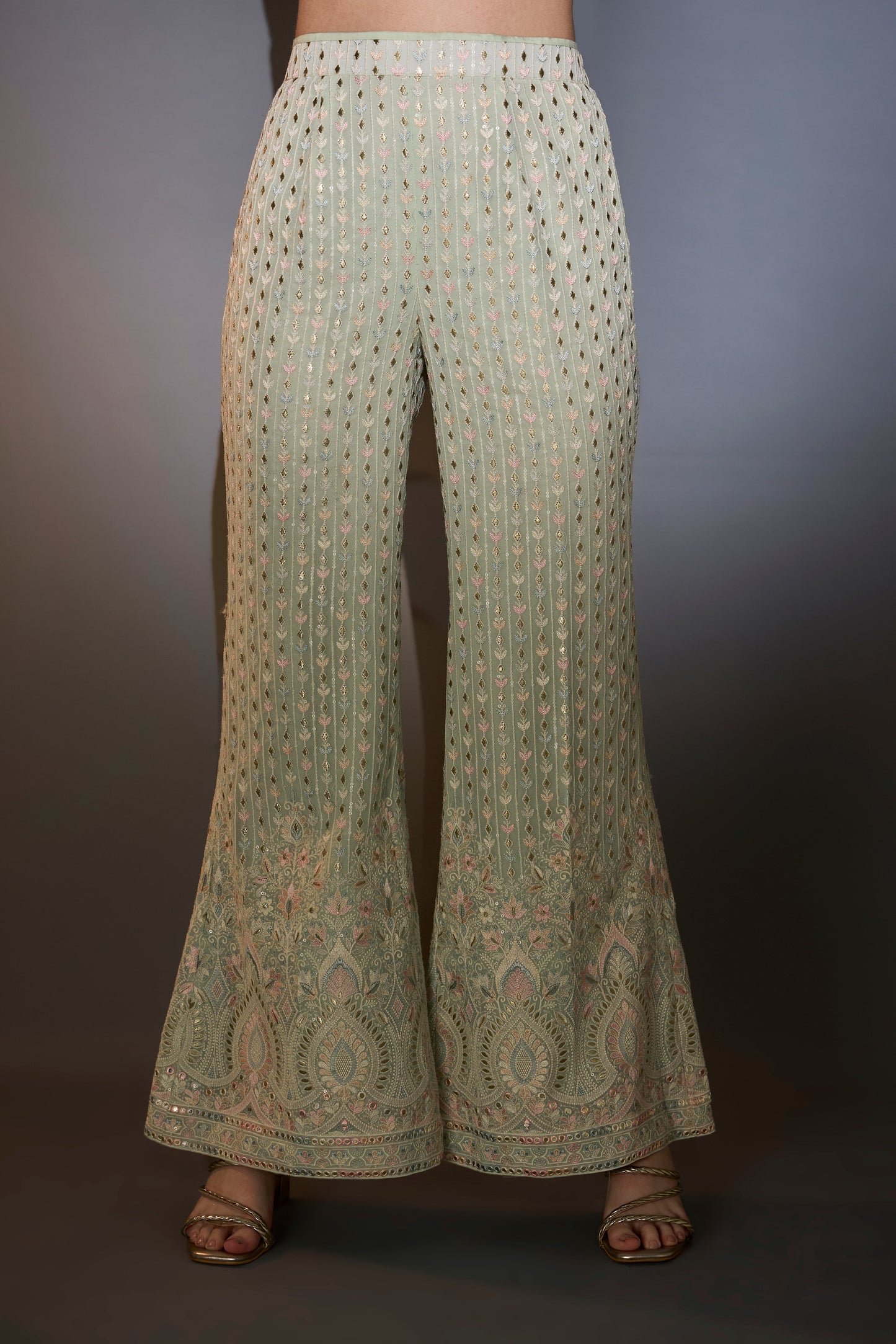 sea green co ord set with mult threadwork