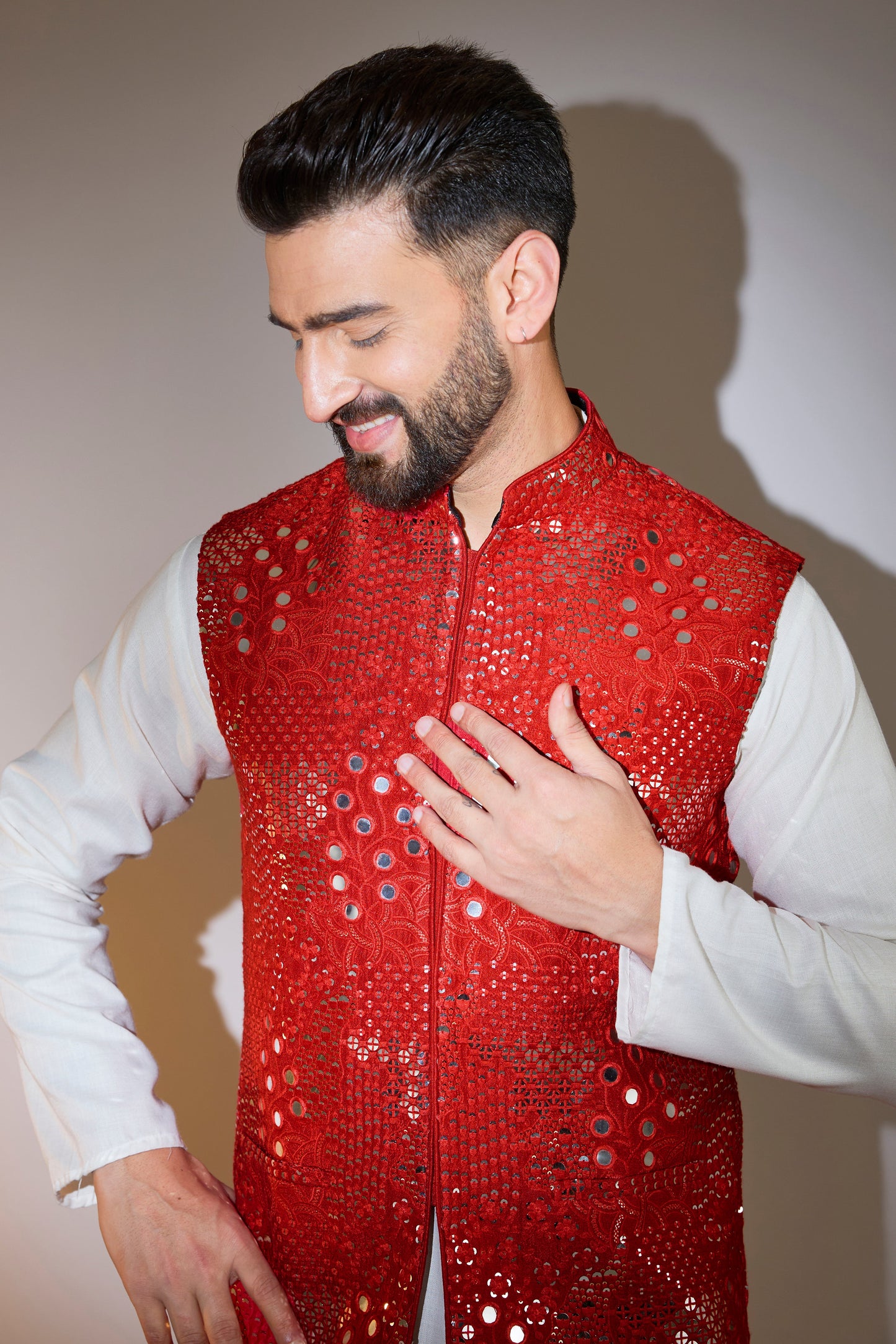 red mirror work short jacket