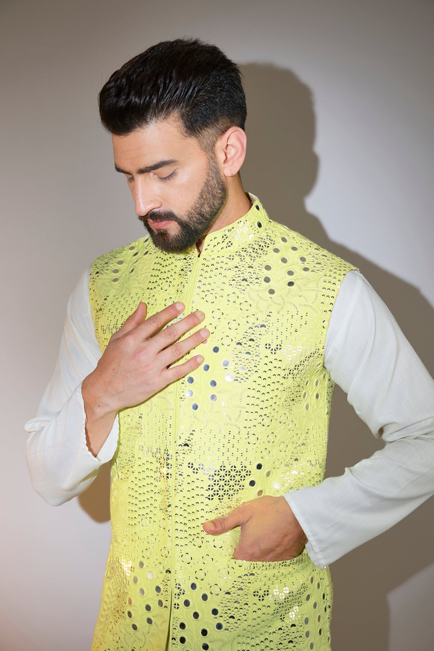 yellow short mirror work jacket