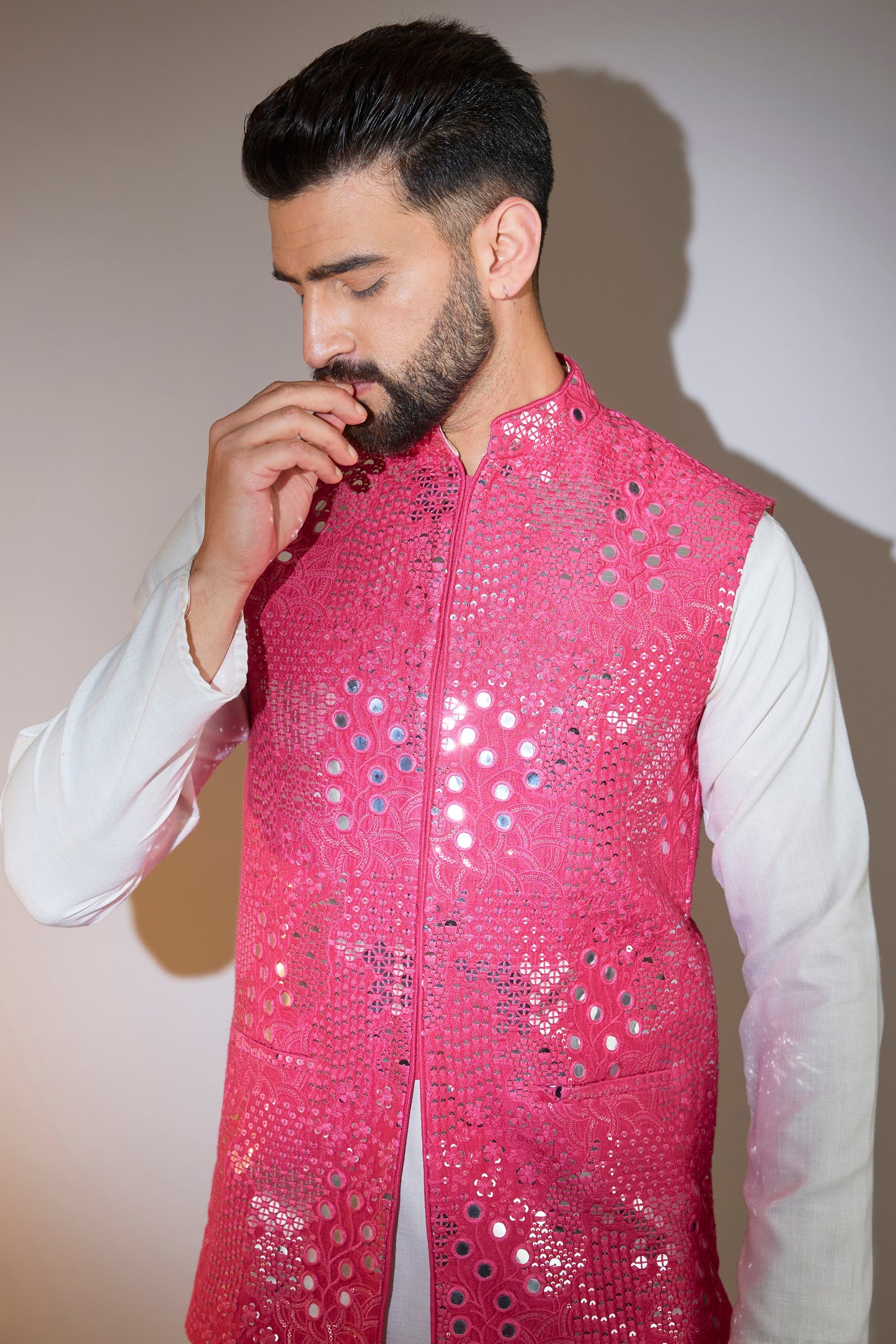 hot pink short mirror work jacket
