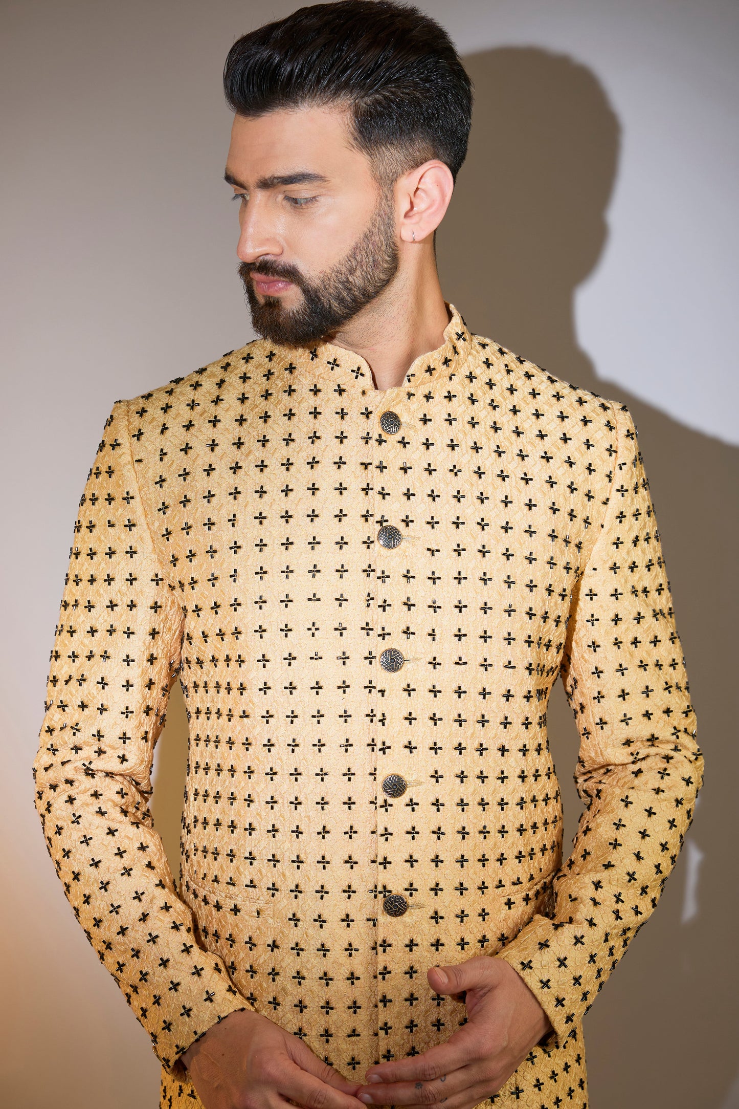 beige bandgala with intricate cut dana embroidery
