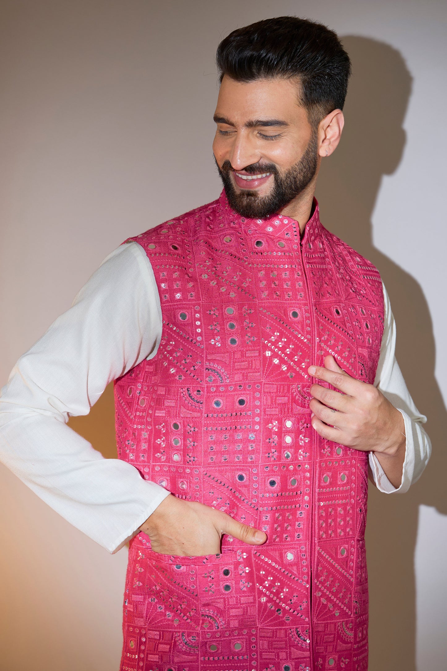hot pink mirror work jacket