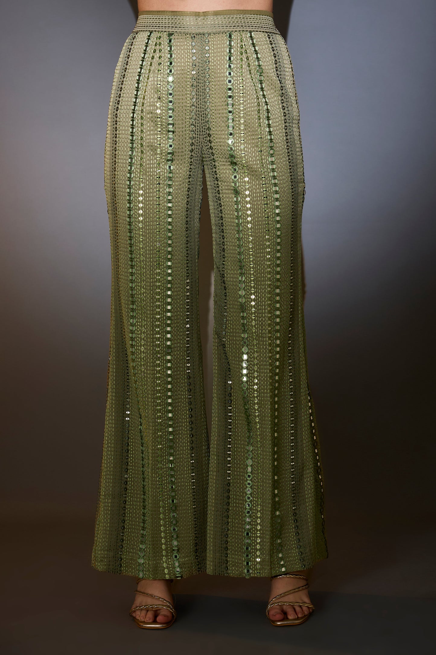 mint green mirror work co ord set with intritcate tone on tone thread work
