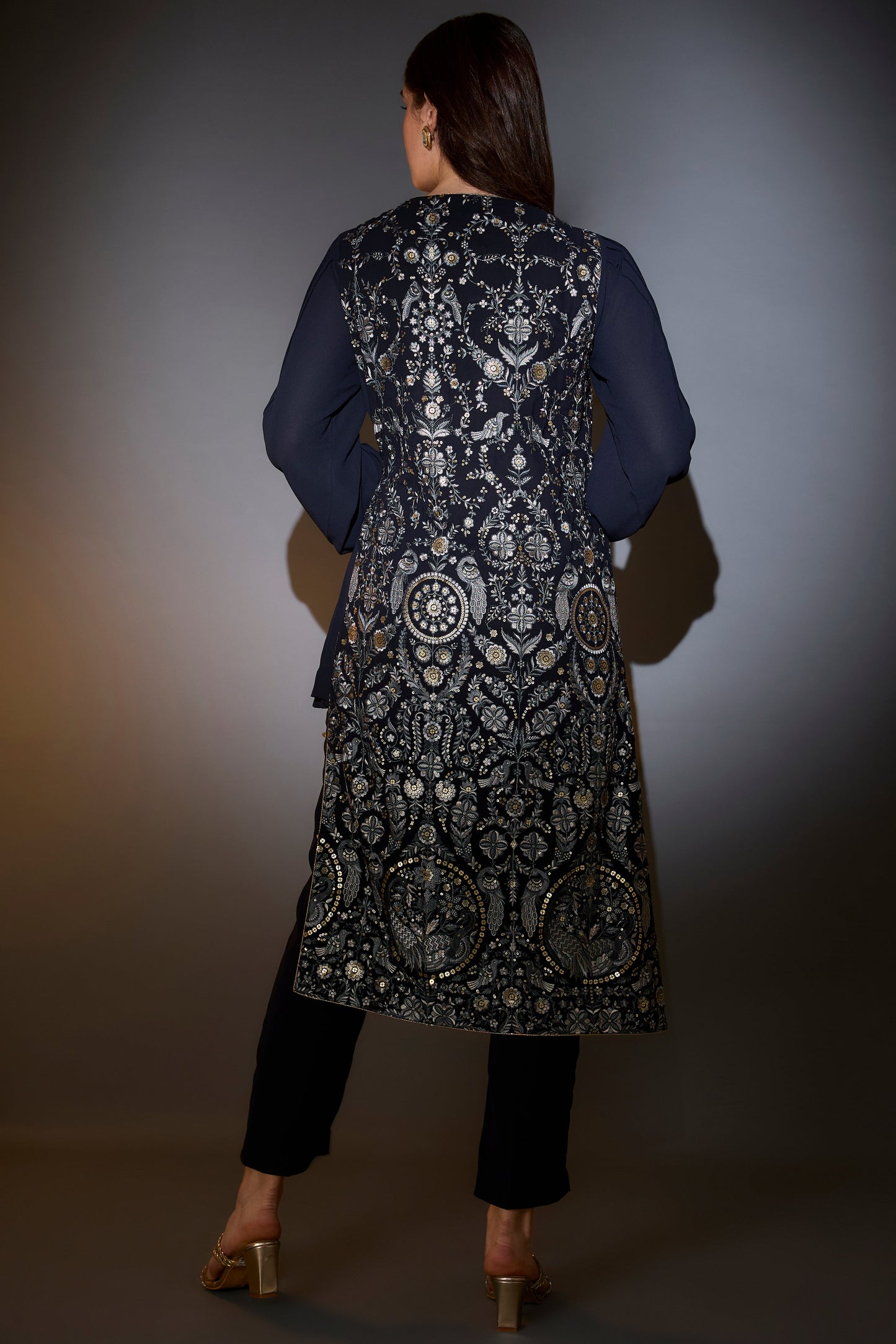 royal blue suit set with intricate thread and sequin embroidery