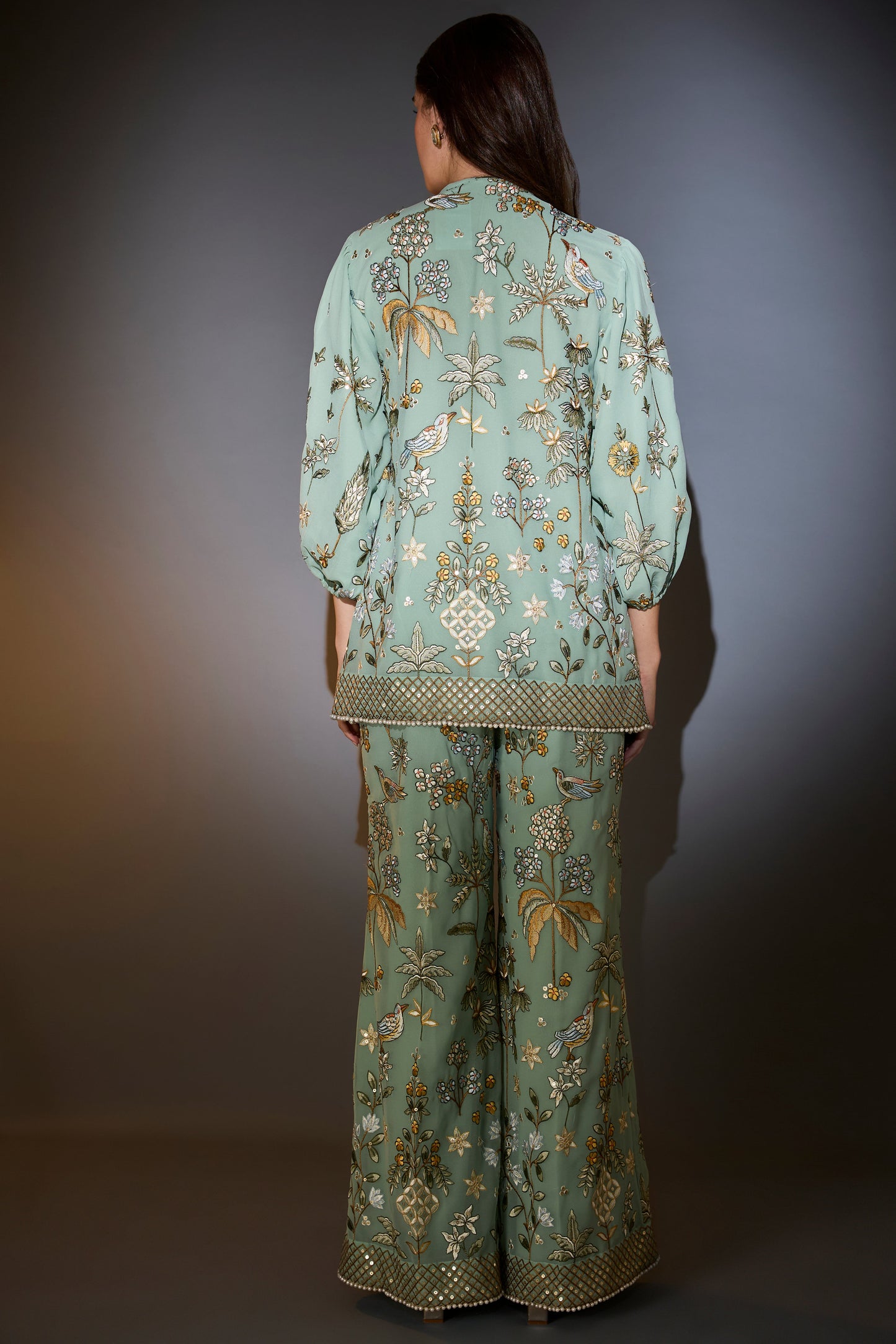 sage green floral co ord set with zipper
