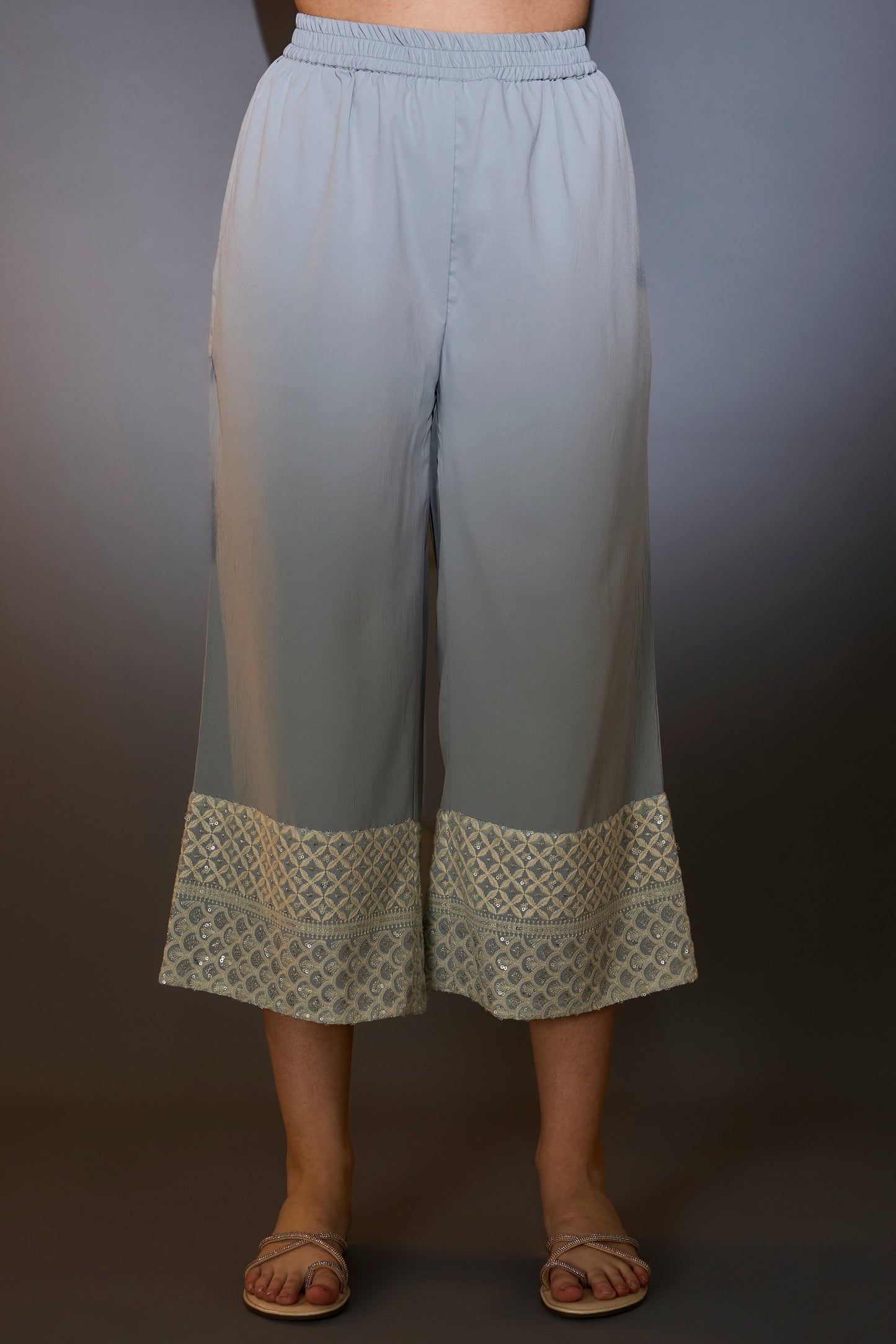 powder blue chikankari suit set with intricate thread and sequins work
