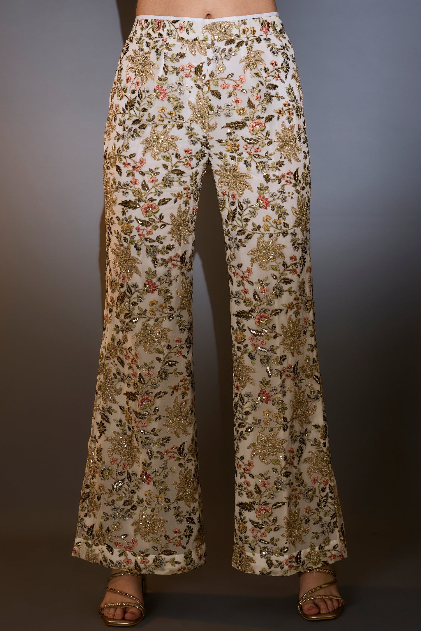 white co ord set with multi thread work and intricate zari and sequin embroider
