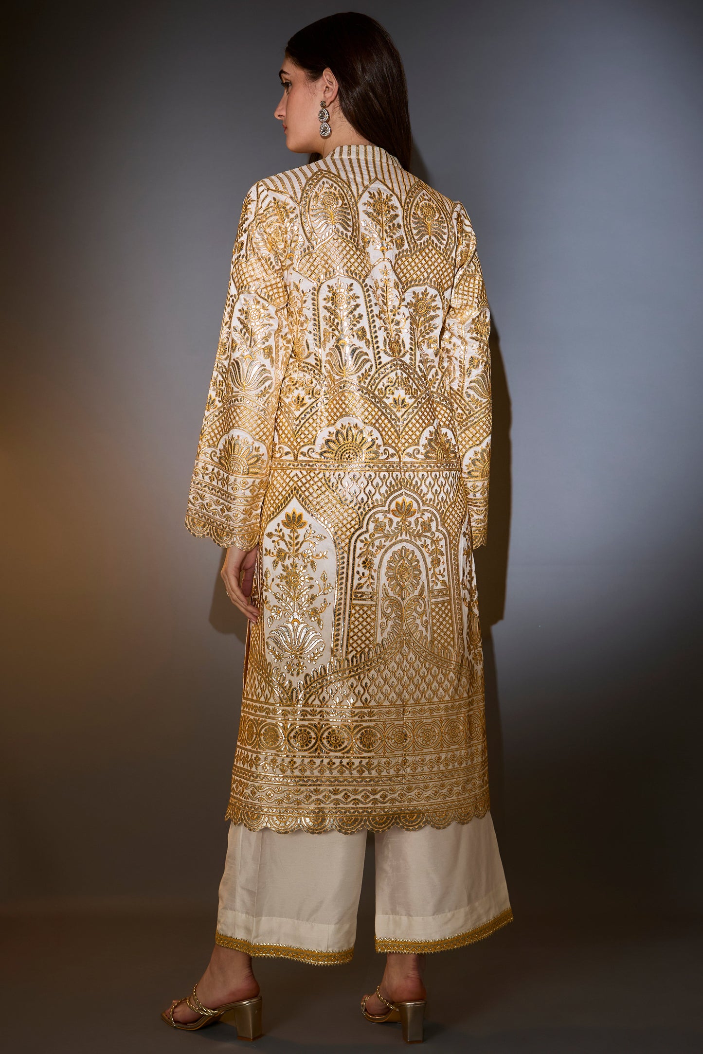 yellow and ivory suit set with heavy gota embroidery paired with dupatta with border