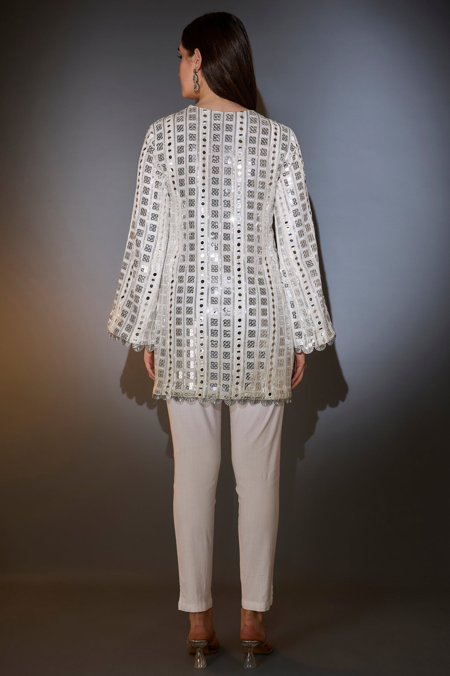 white heavy mirror work tunic