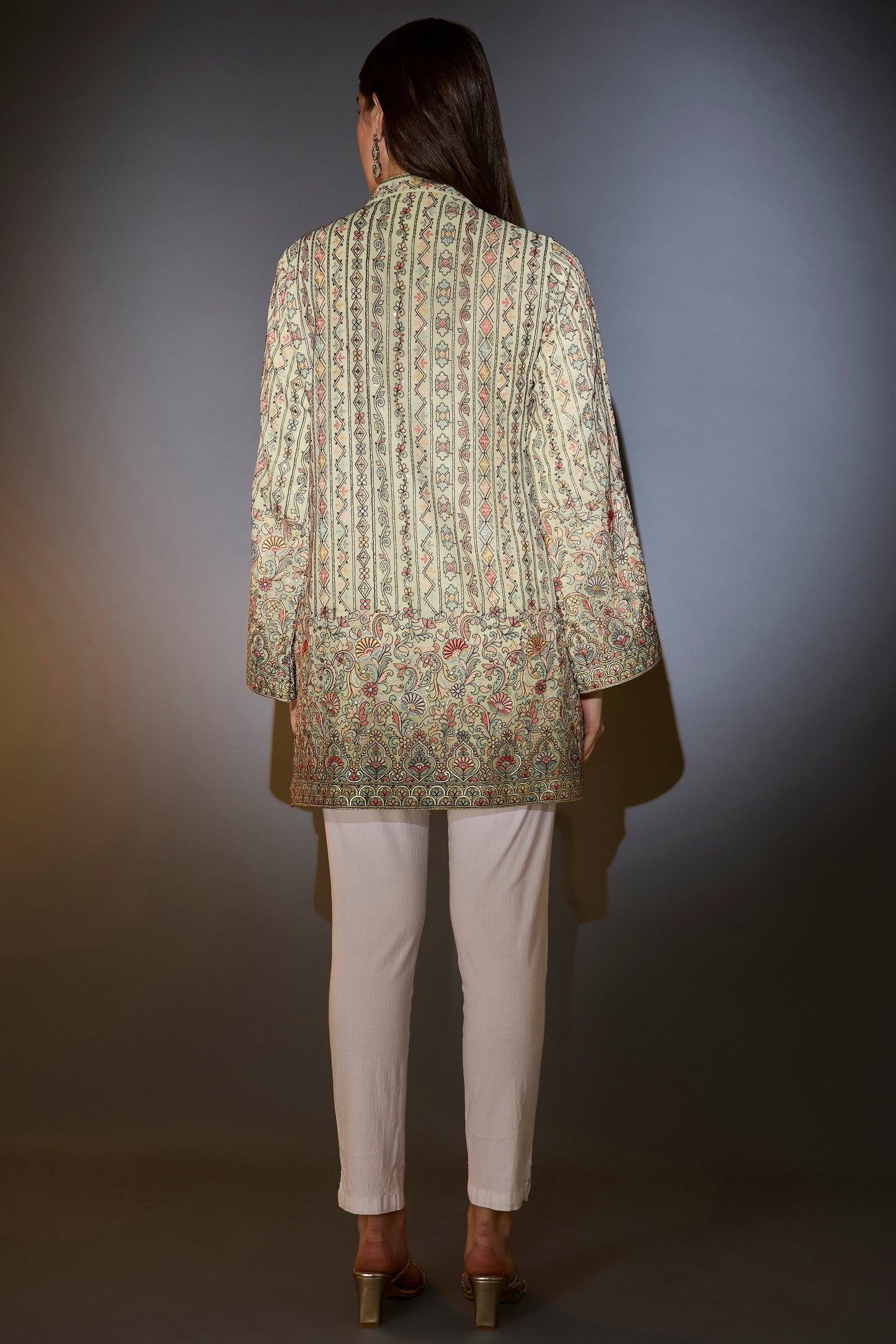 mint green tunic with multi thread embroidery
