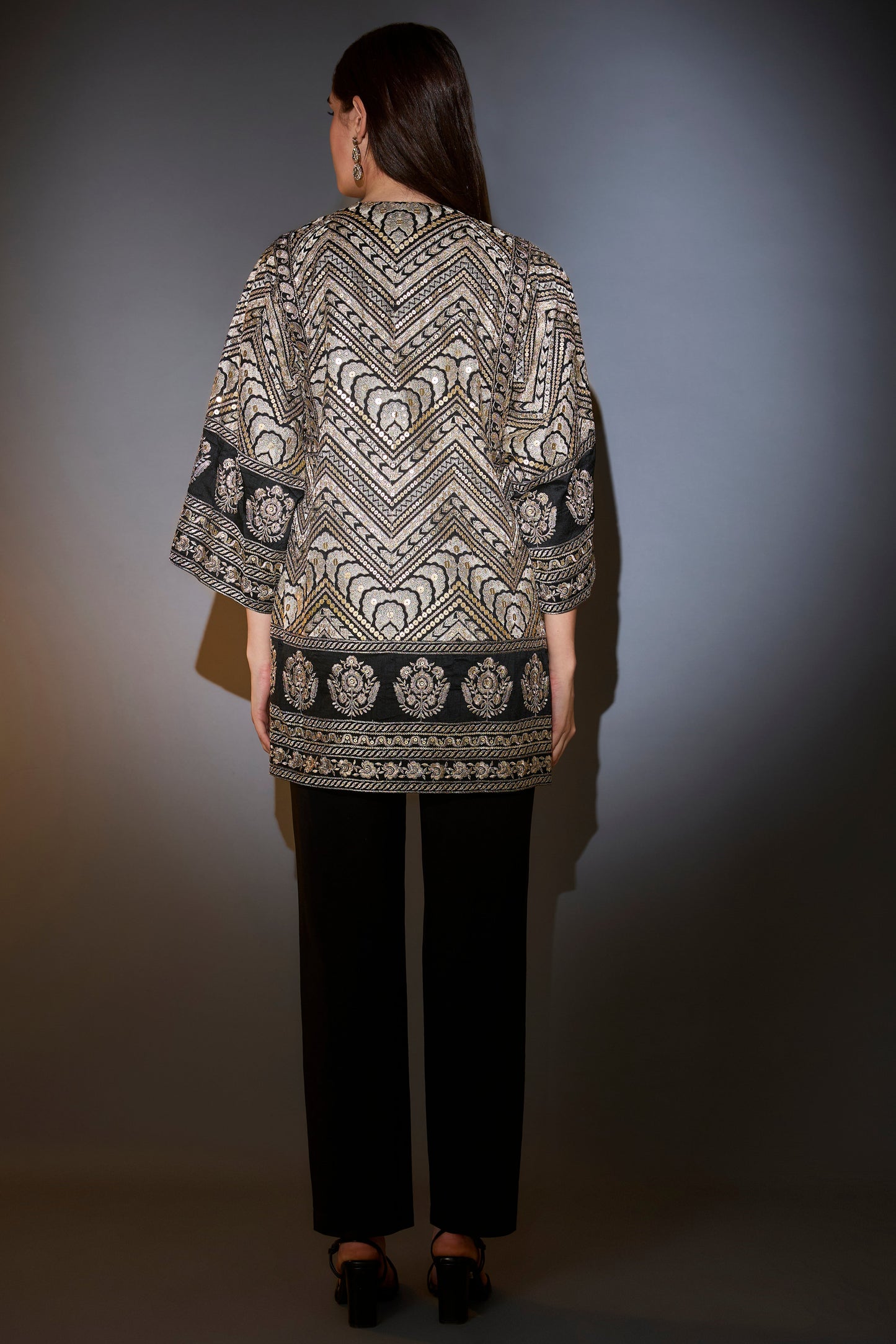 black tunic with heavy zari and gota work sprinkled with sequins