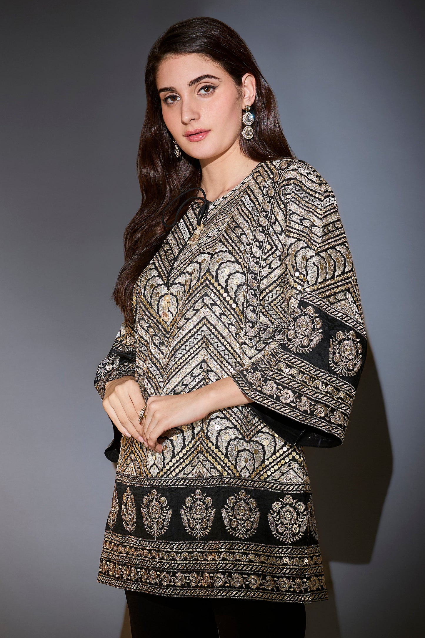 black tunic with heavy zari and gota work sprinkled with sequins
