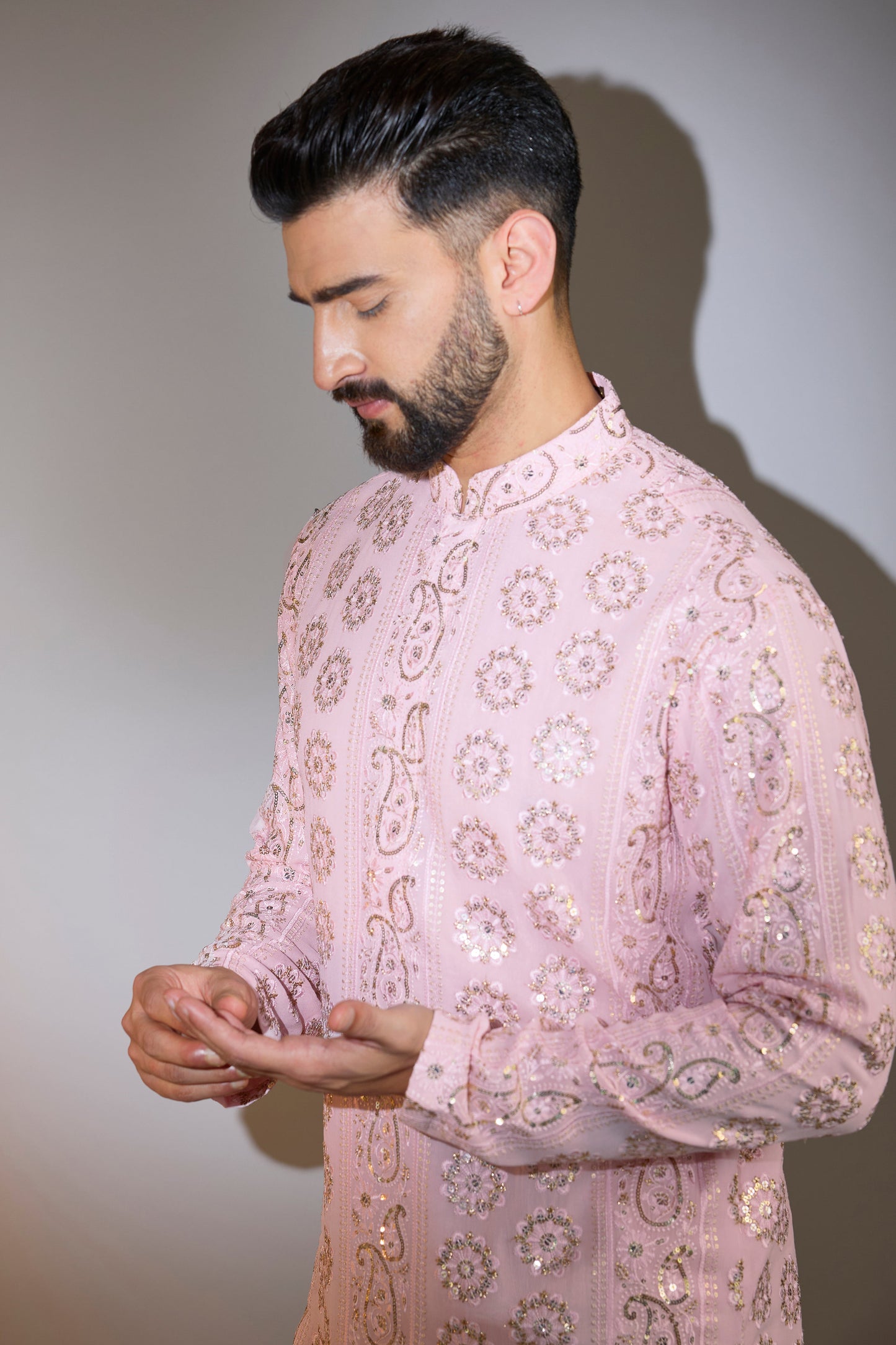 powder pink chikankari kurta with sequin work