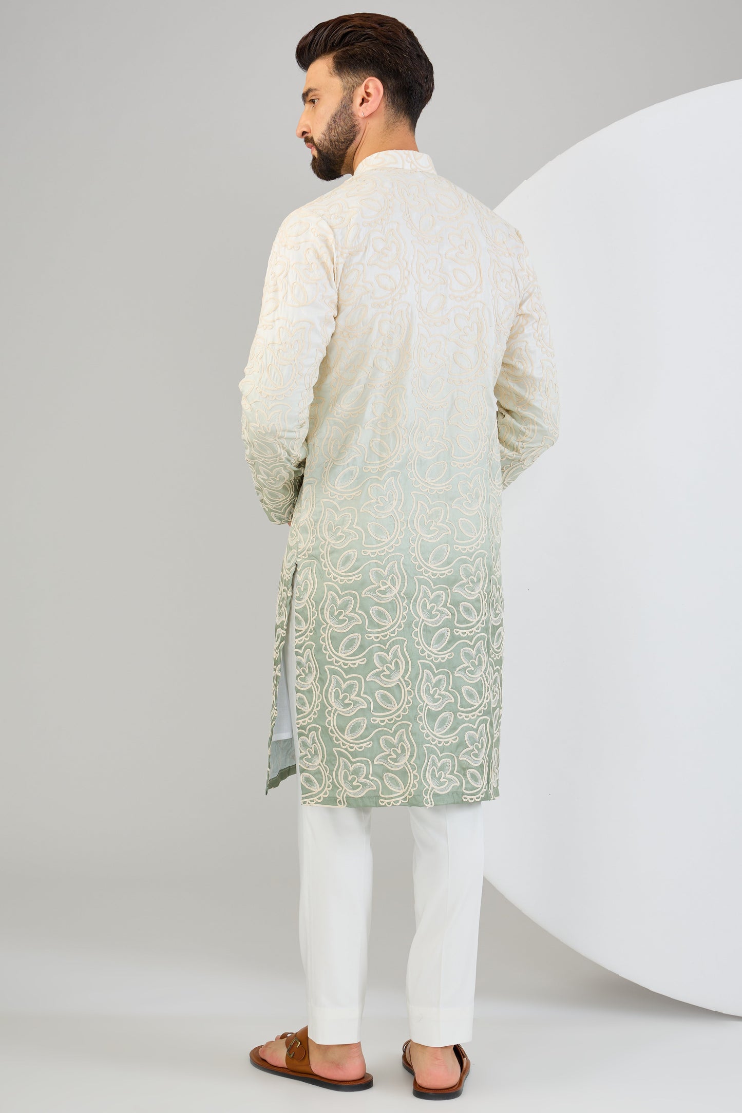 Sea-green ombre shaded chikankari kurta. - kasbahmen
