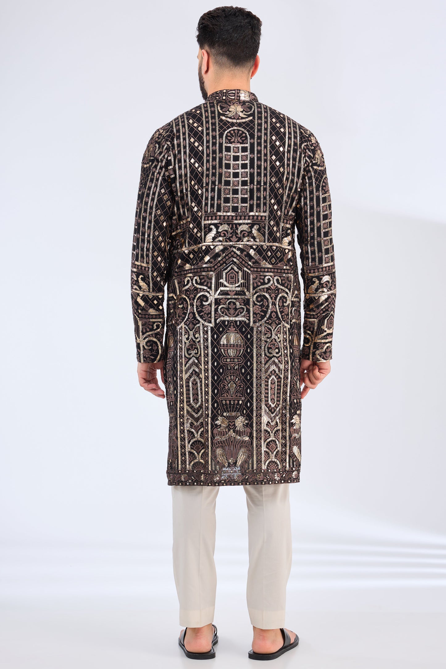 black leather patchwork kurta - kasbahmen