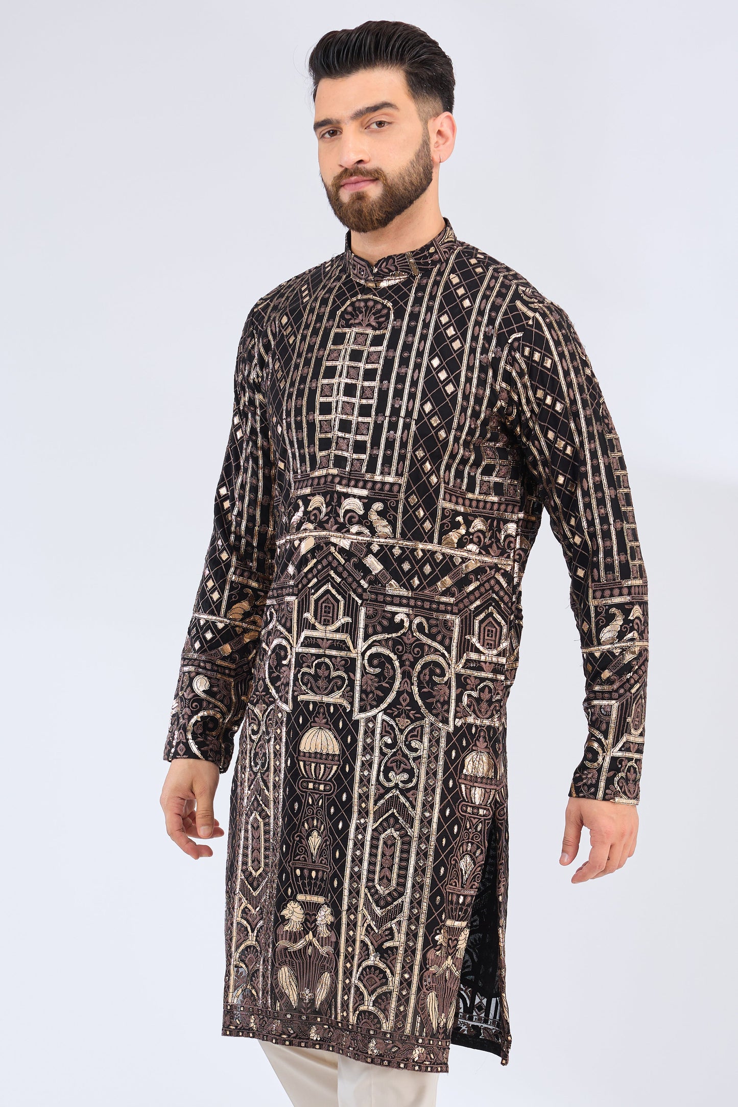 black leather patchwork kurta - kasbahmen