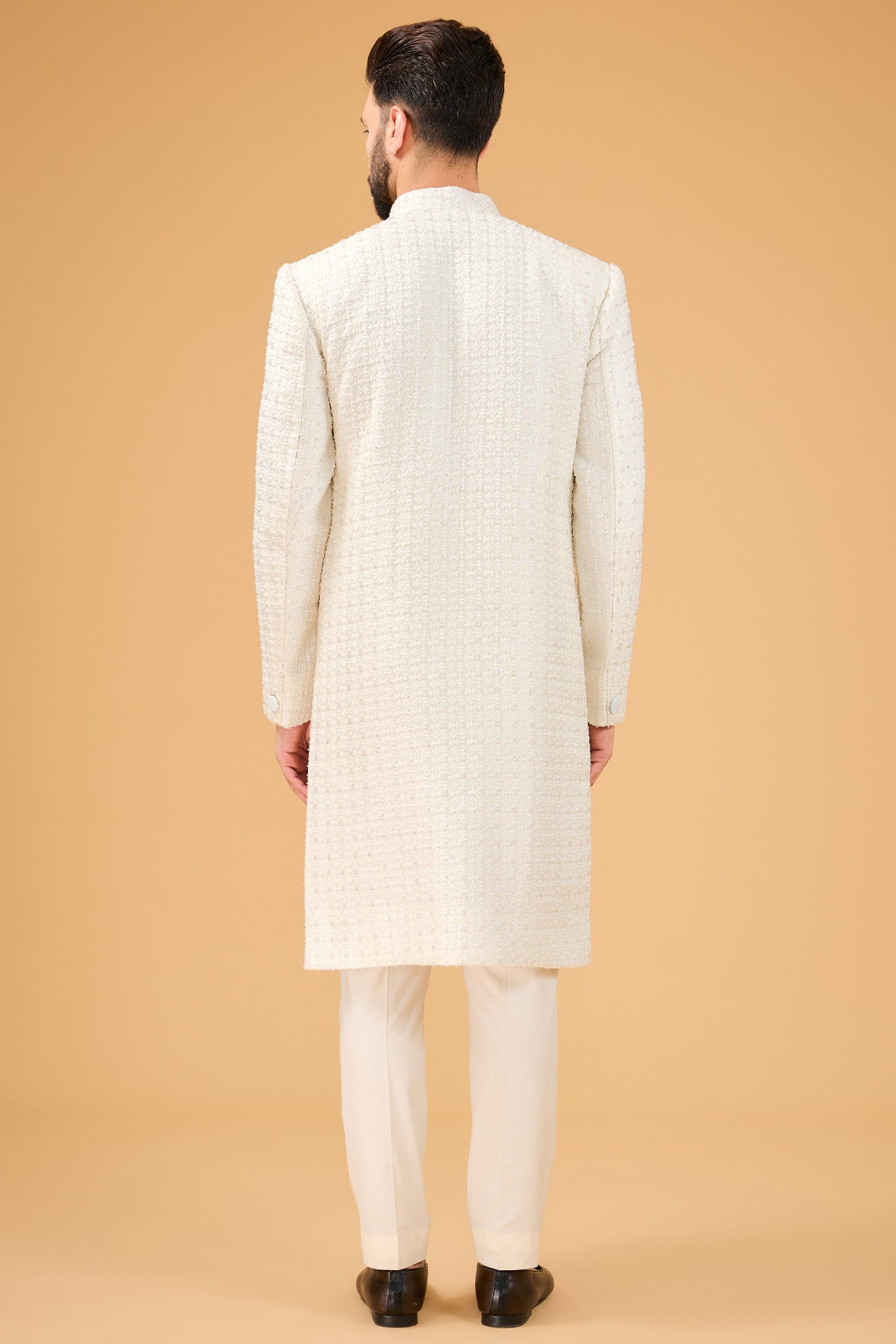 Ivory Sherwani featuring exquisite cut dana work - kasbahmen