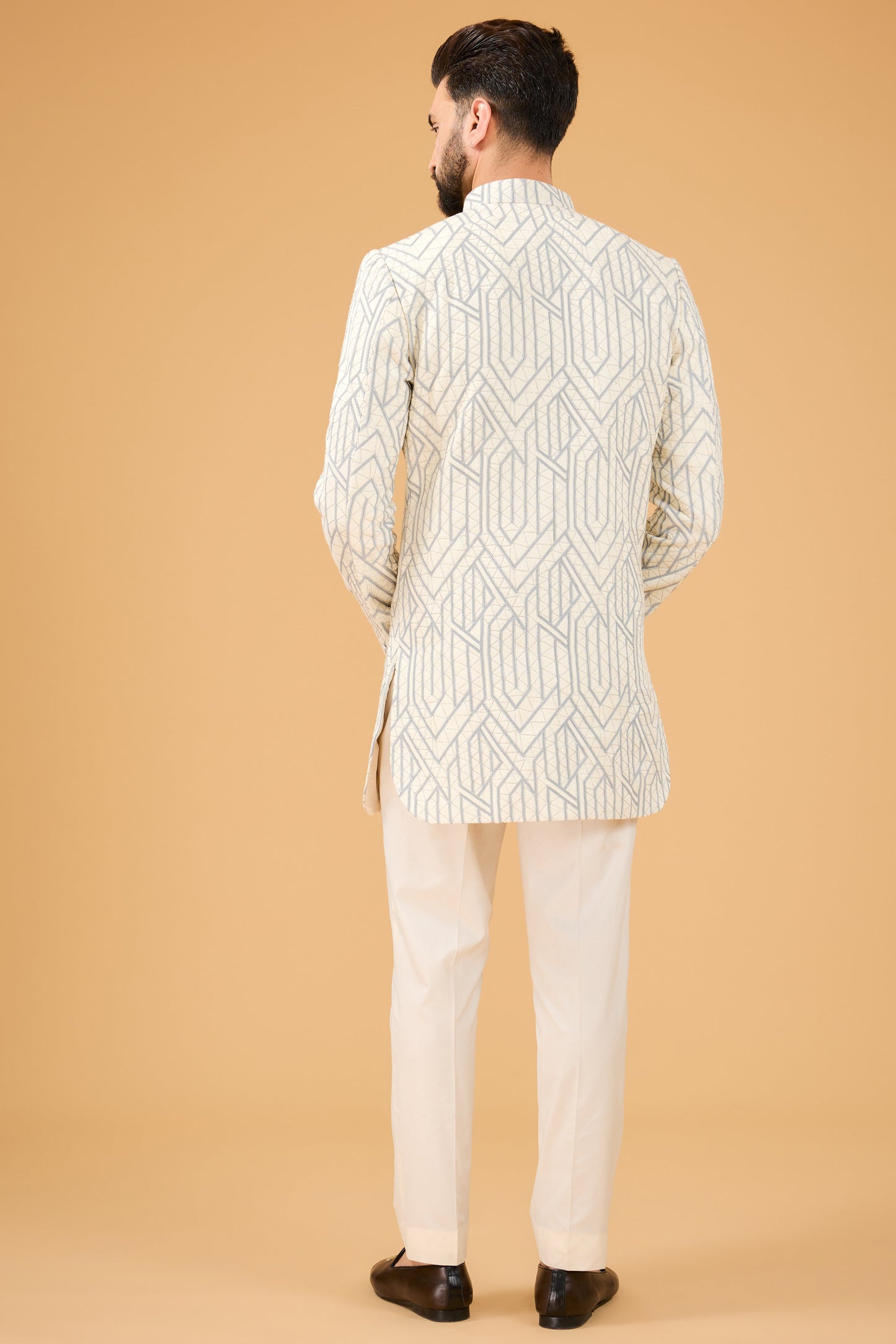 Blue and white geometrically embroidred indo western - kasbahmen