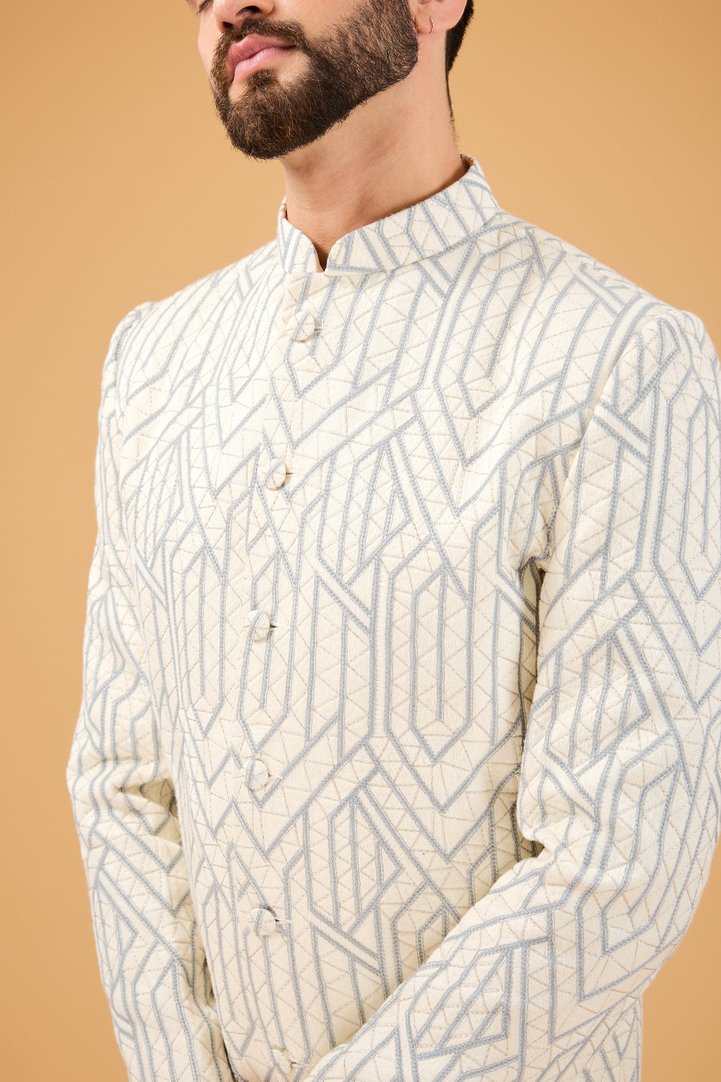 Blue and white geometrically embroidred indo western - kasbahmen