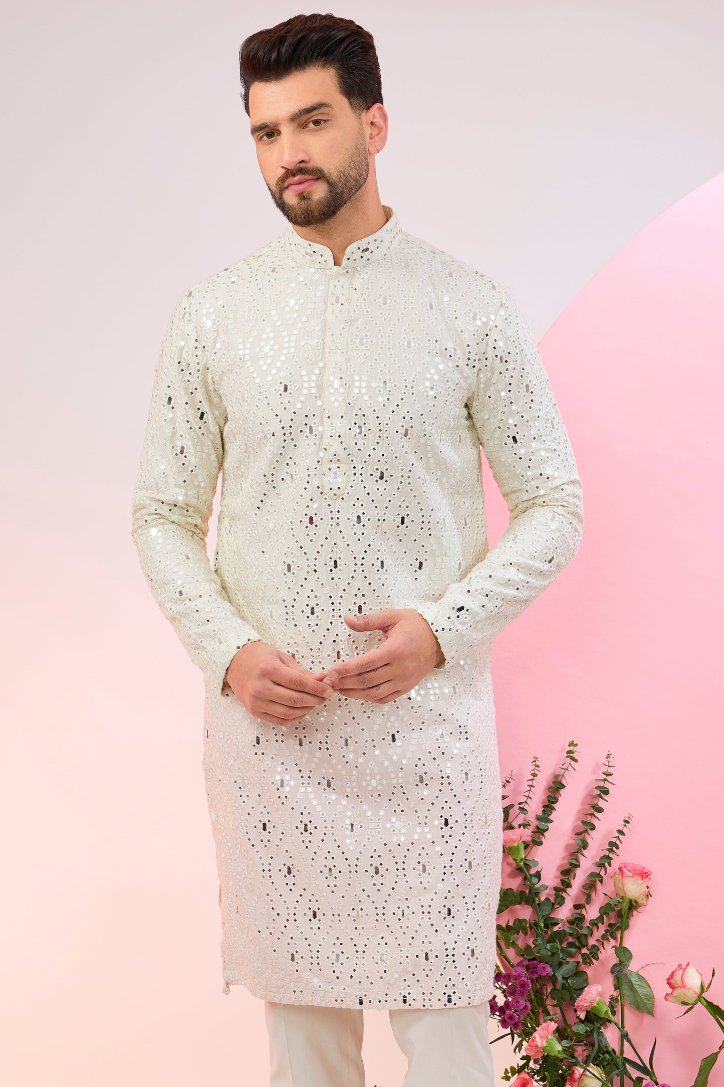 signature ombre shaded mirror work kurta
