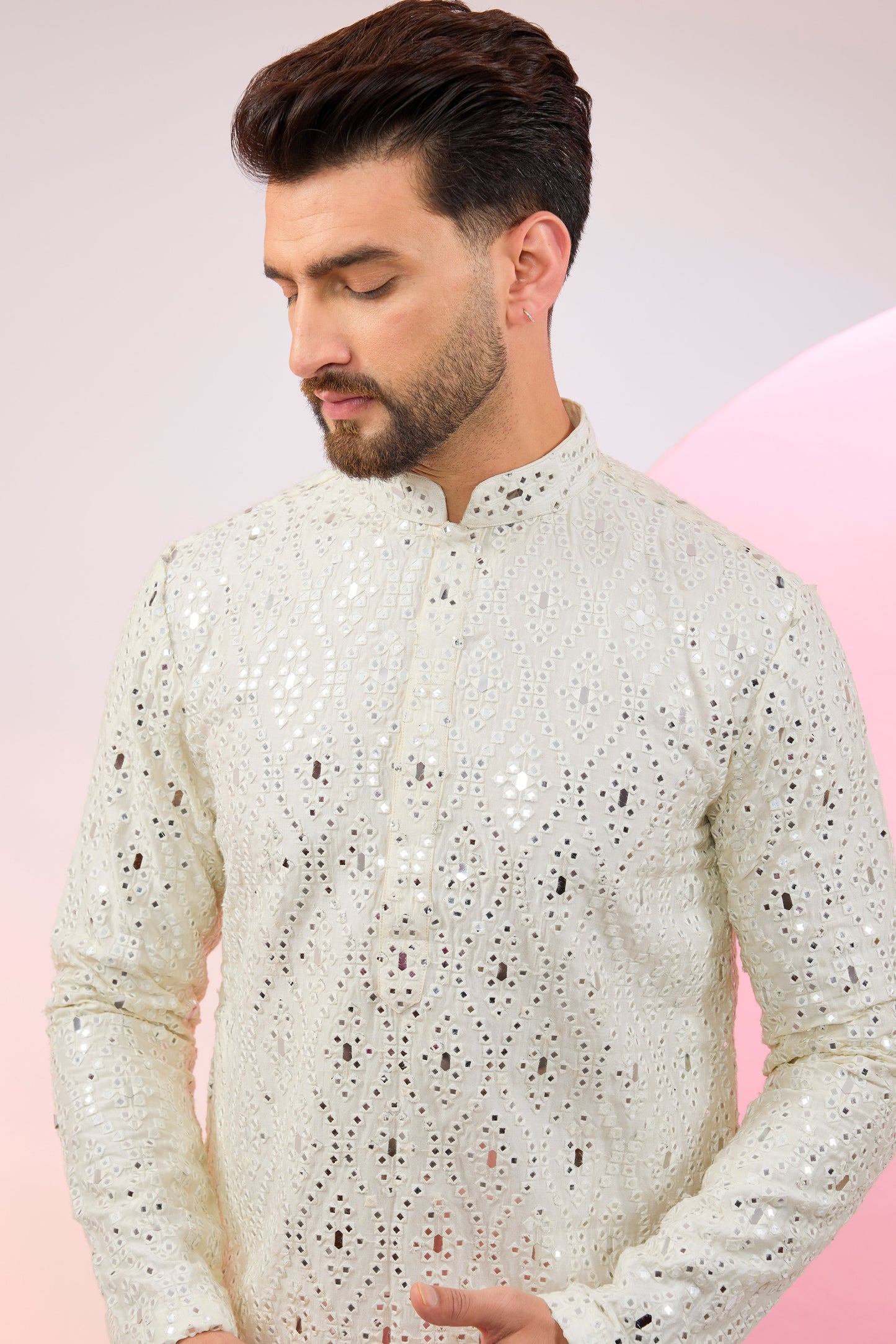 signature ombre shaded mirror work kurta