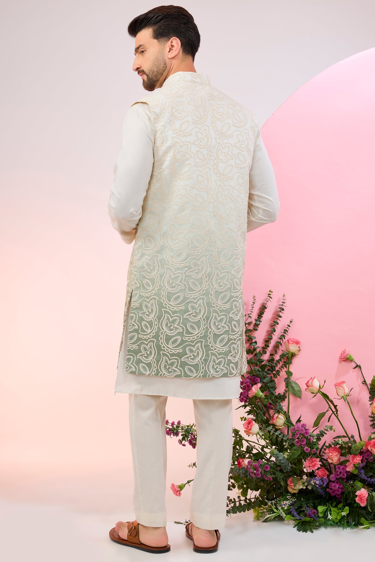 cream green ombre shaded long open shrug