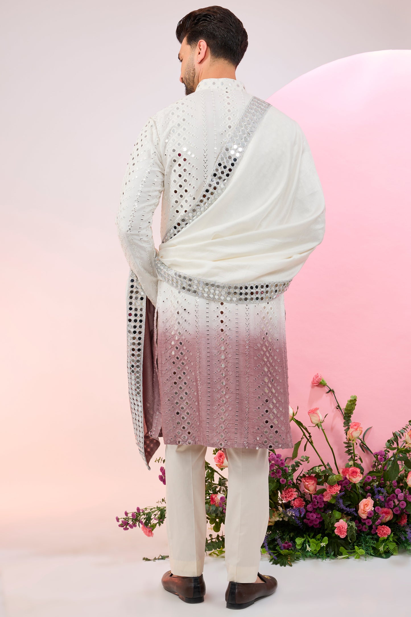 signature ombre shaded mirror work kurta paired with mirror work stole