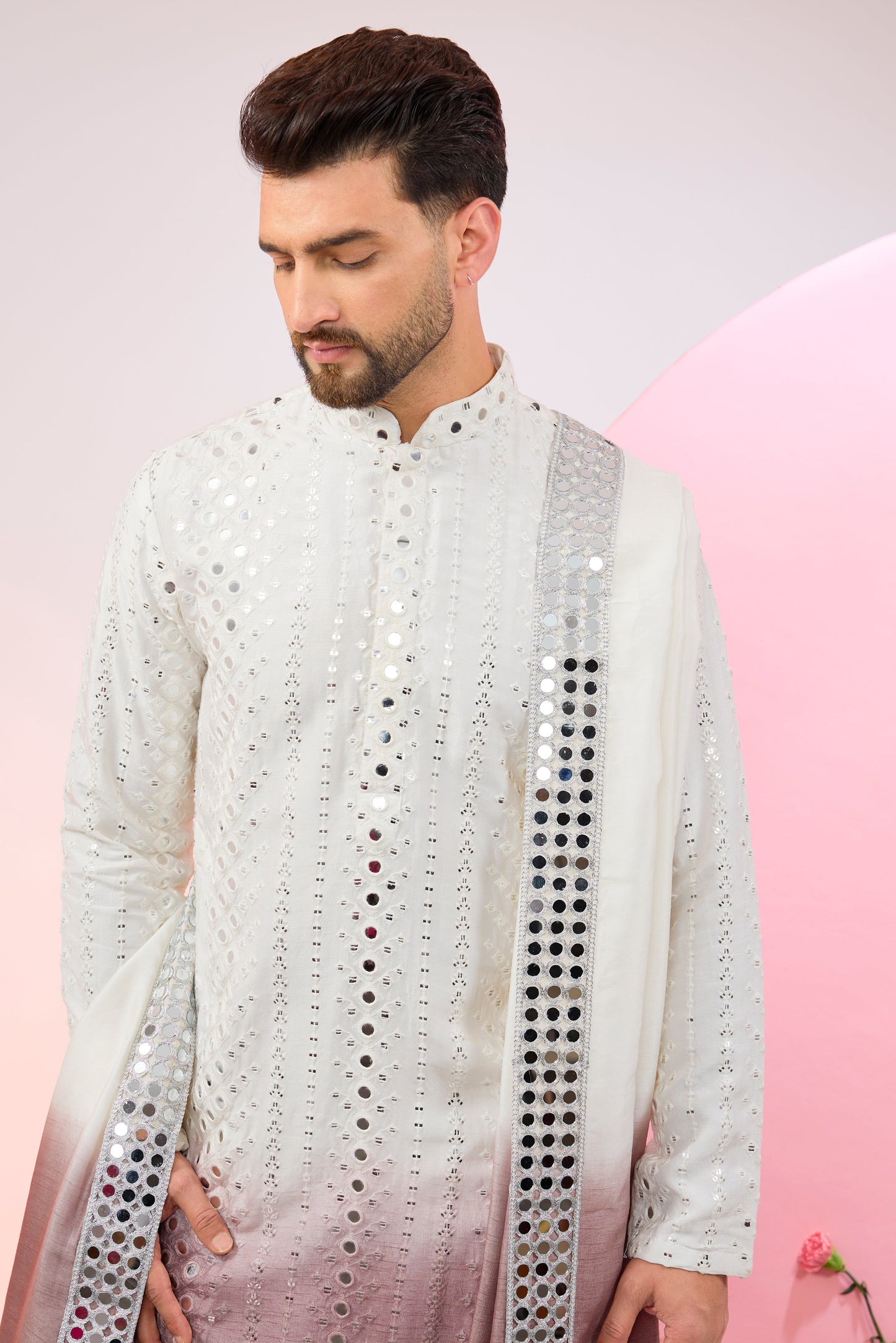 signature ombre shaded mirror work kurta paired with mirror work stole
