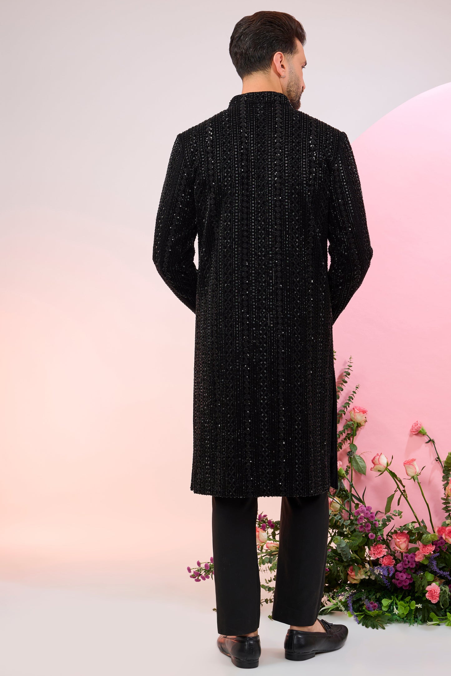 black sherwani with heavy cut dana embroidery