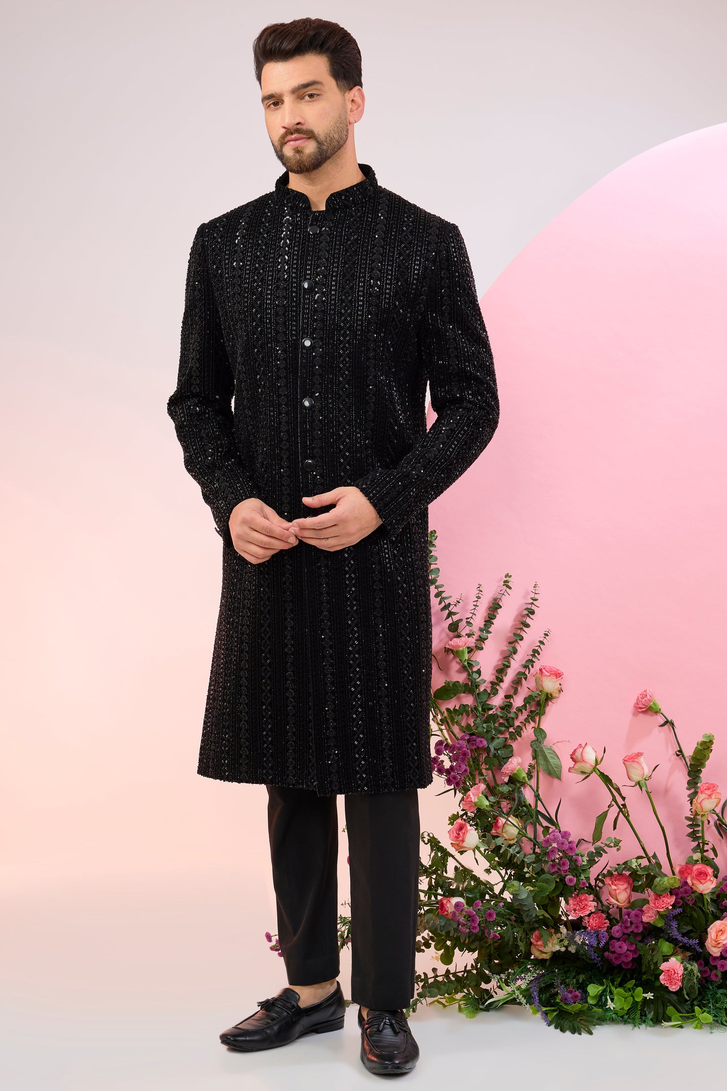 black sherwani with heavy cut dana embroidery
