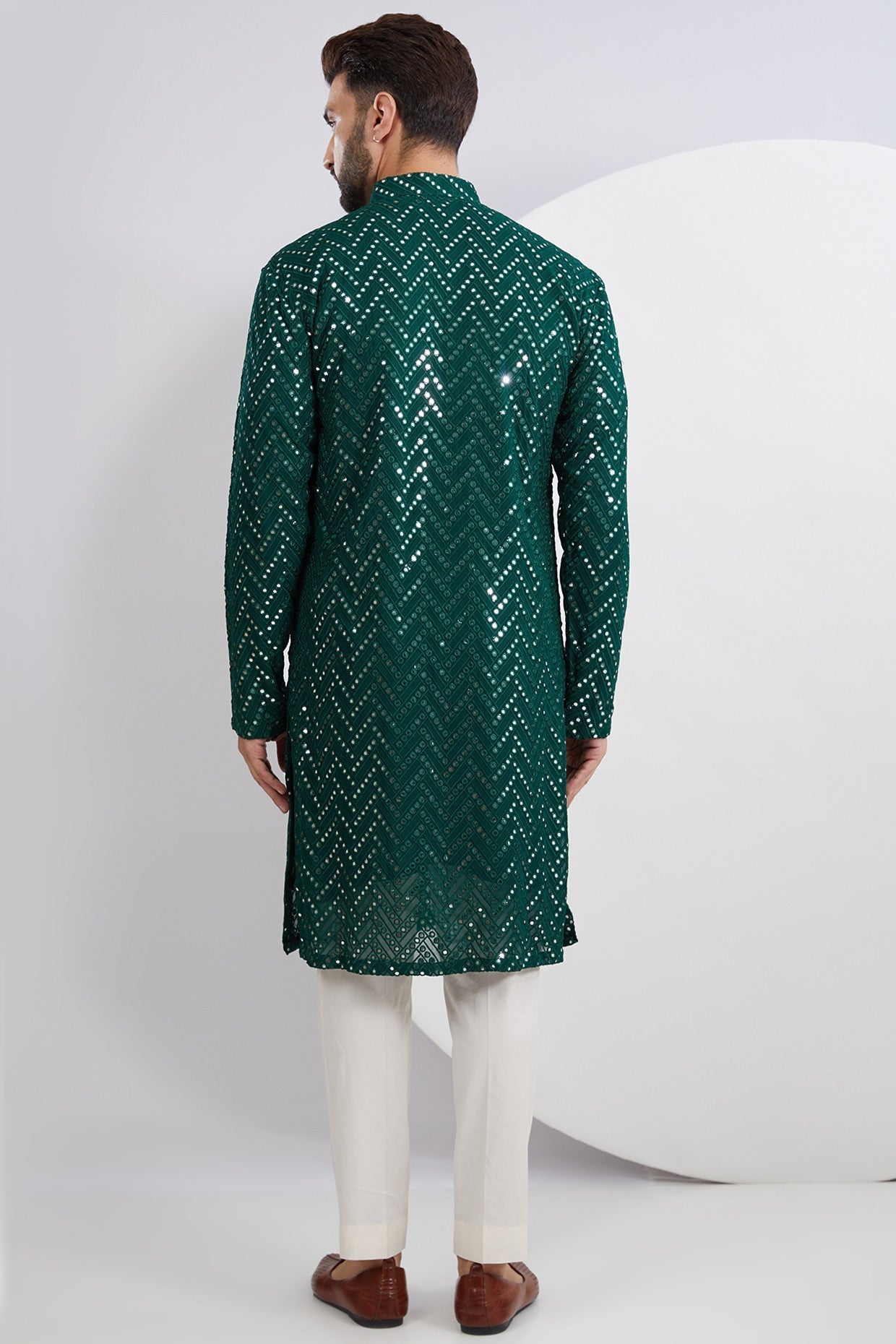 Bottle Green Mirror work Kurta - kasbahmen