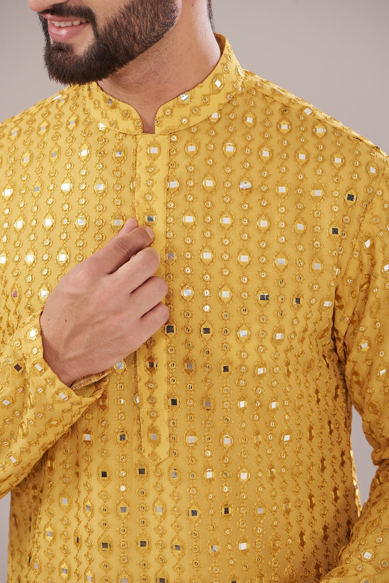 Mustard Georgette Embroidered Kurta - kasbahmen