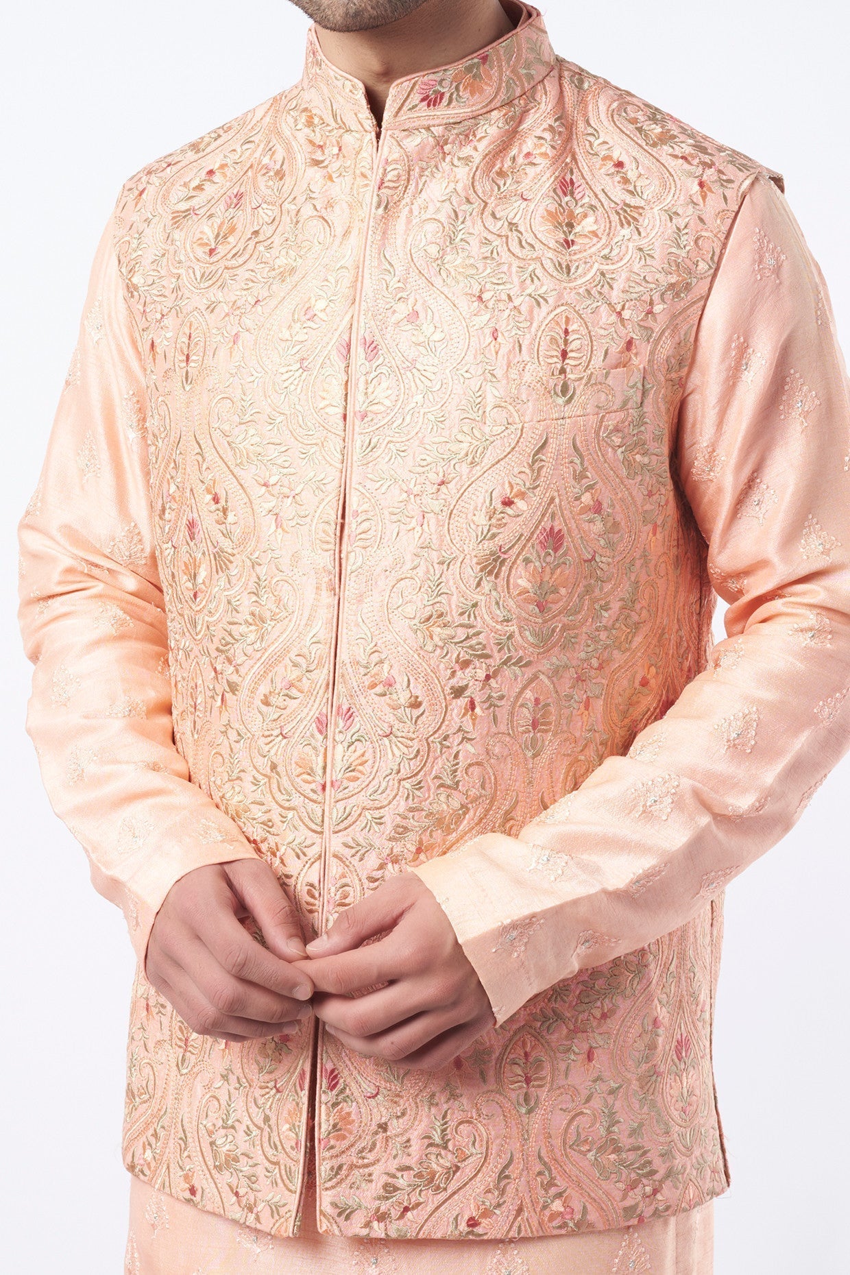 Peach Embroidered Bundi Jacket - kasbahmen