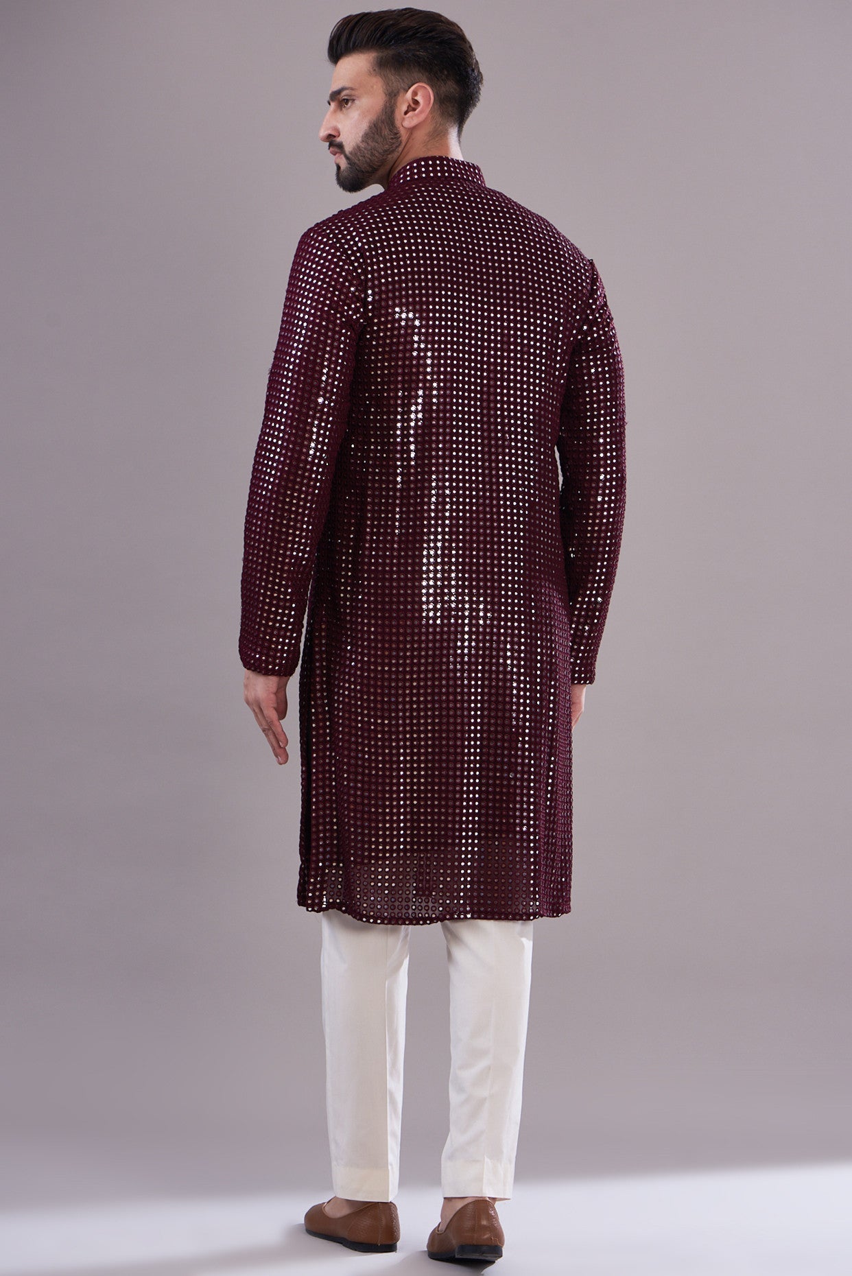 Maroon mirror work kurta - kasbahmen