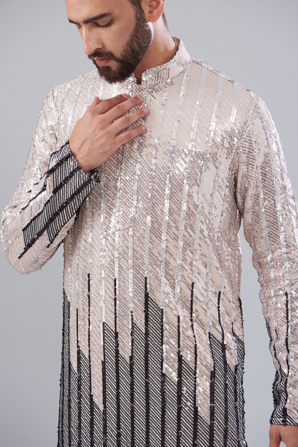 black and silver sequenced kurta - kasbahmen