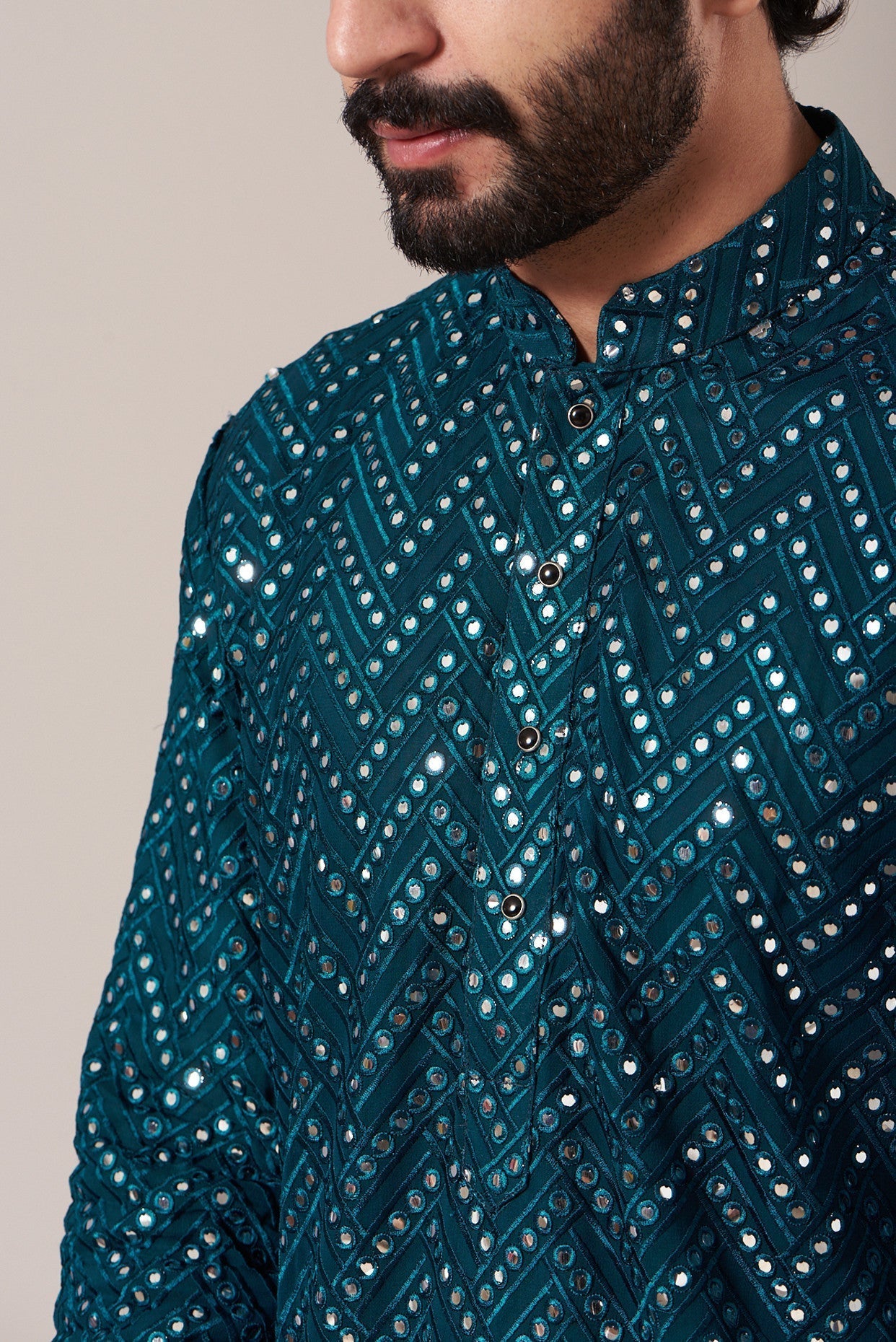 Blue Kurta With Mirror Work - kasbahmen