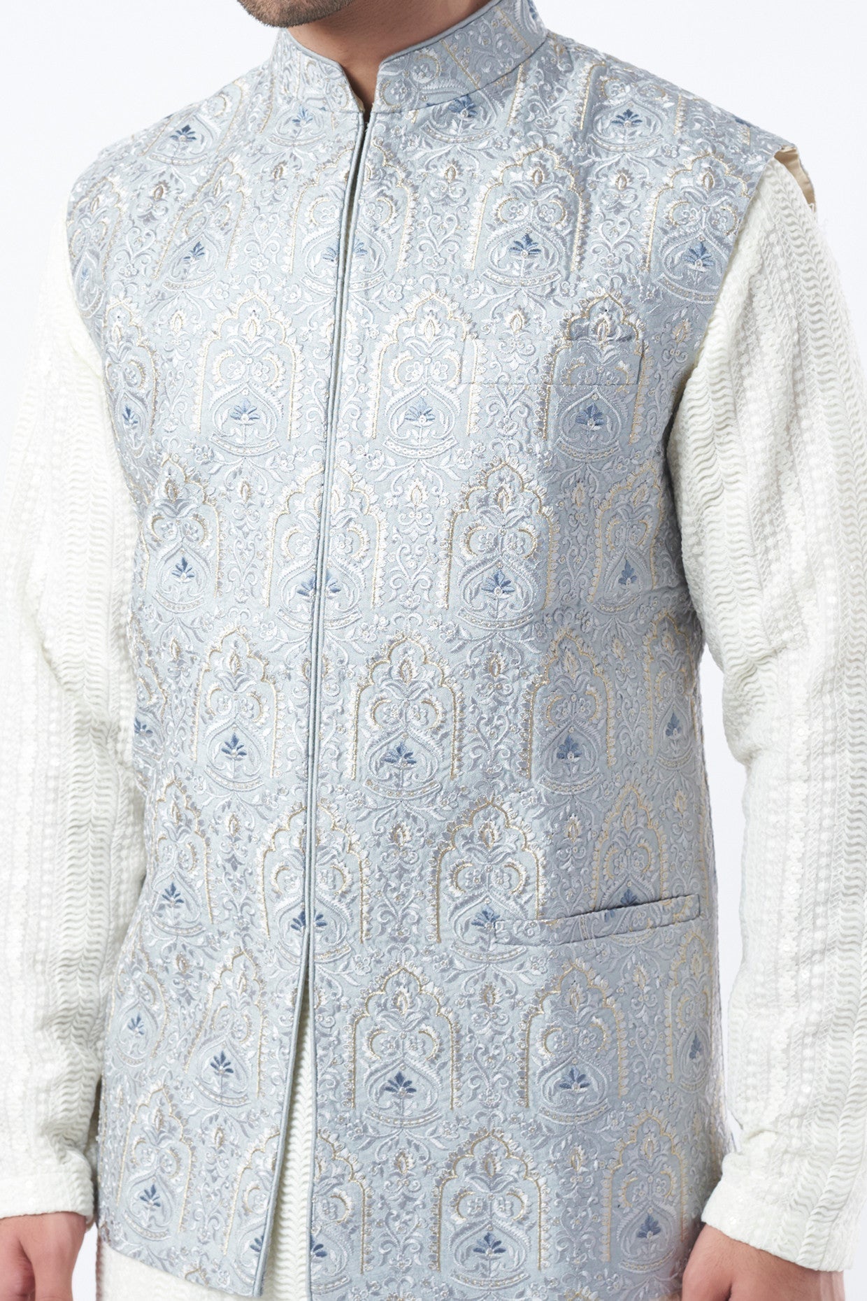 Sierra Blue Embroidered Bundi Jacket - kasbahmen