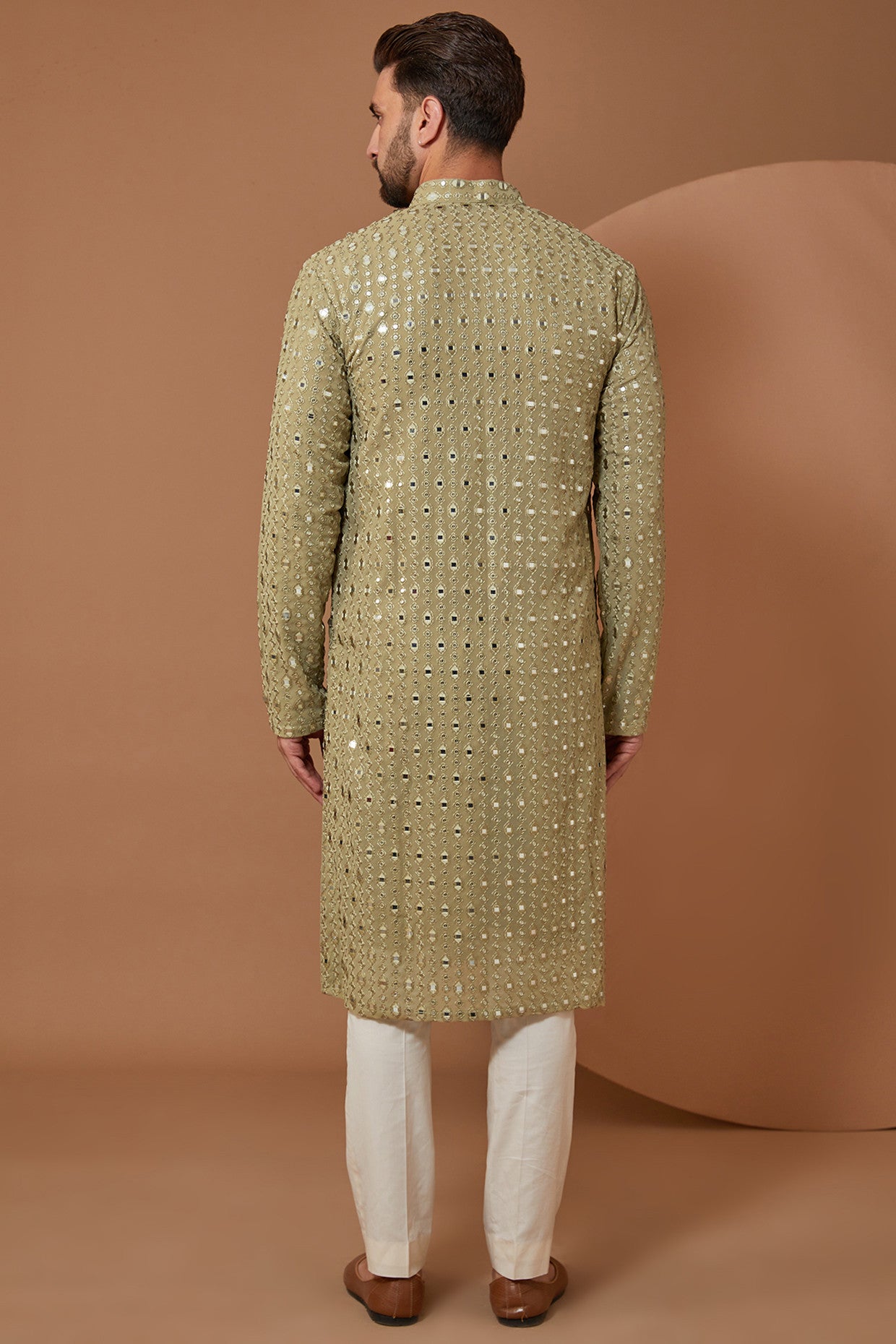 Light Mehndi Green Mirrorwork Kurta - kasbahmen