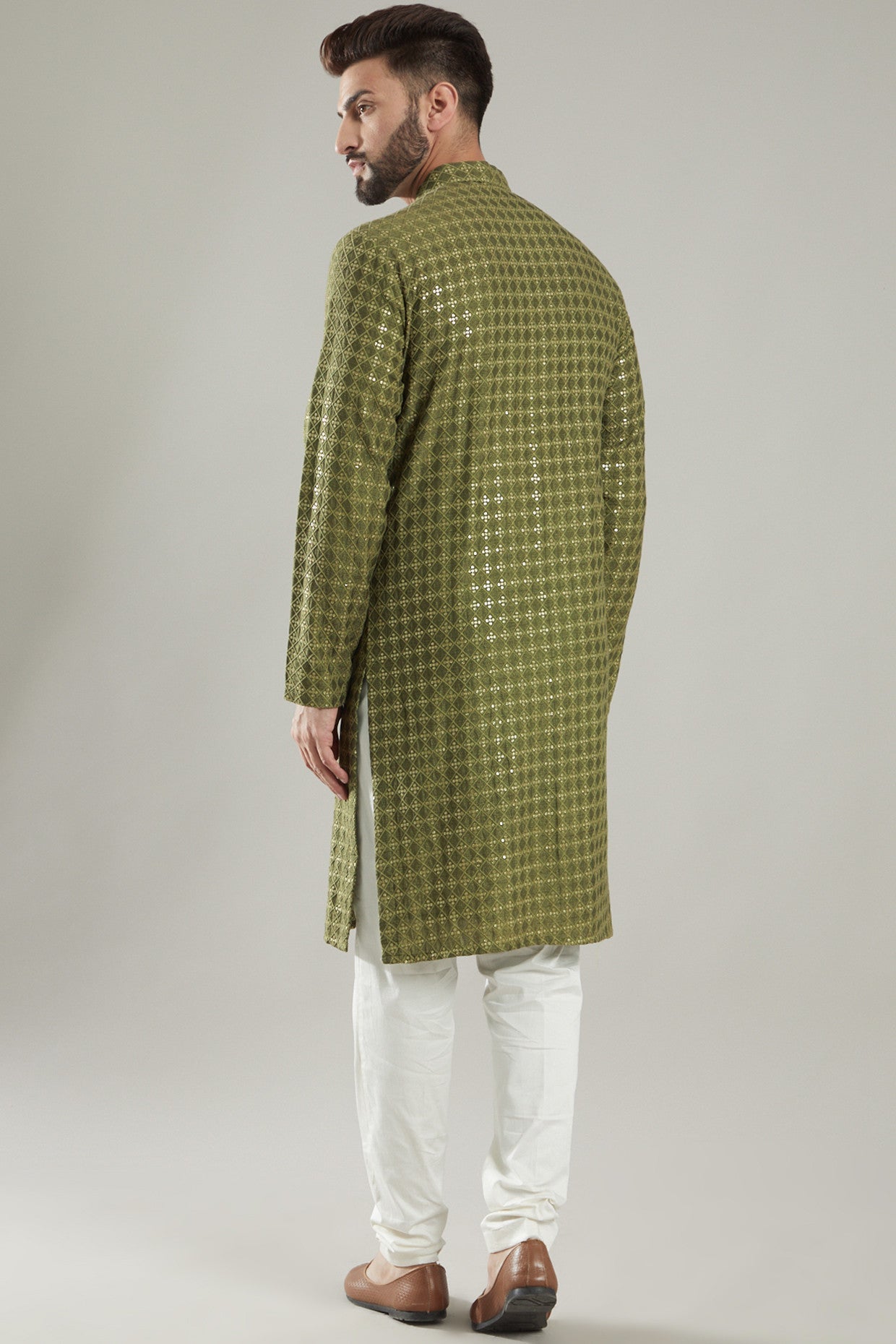Mehendi Green Silk Kurta - kasbahmen