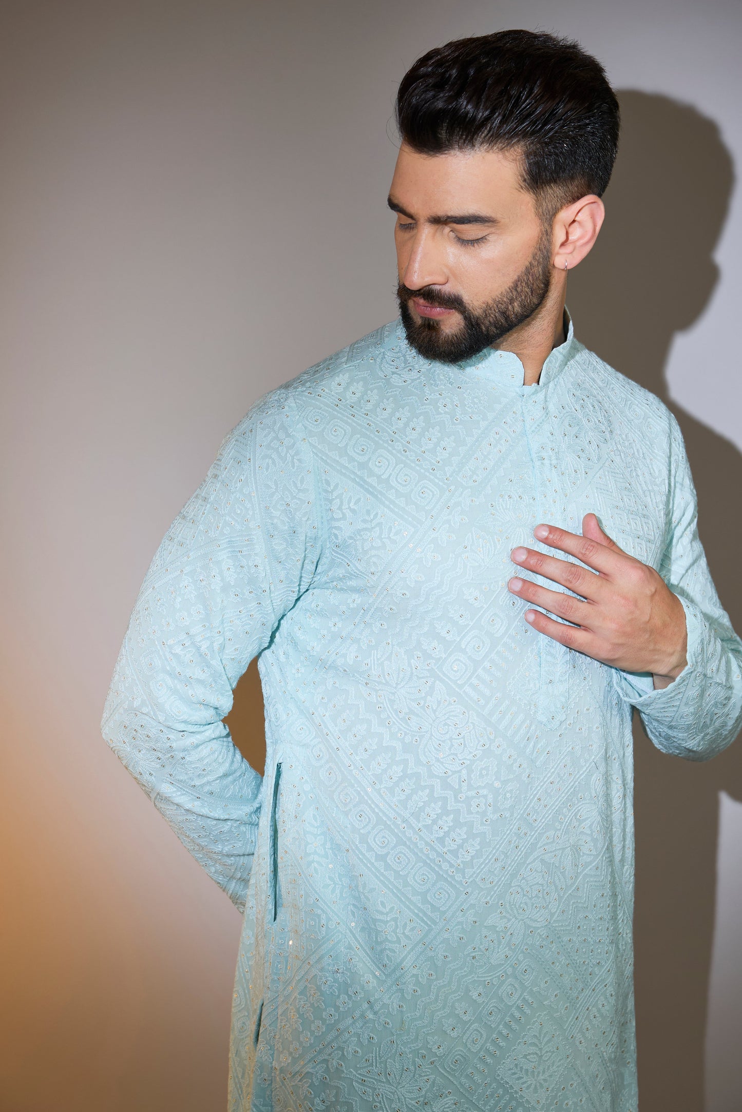 signature powder blue threadwork kurta