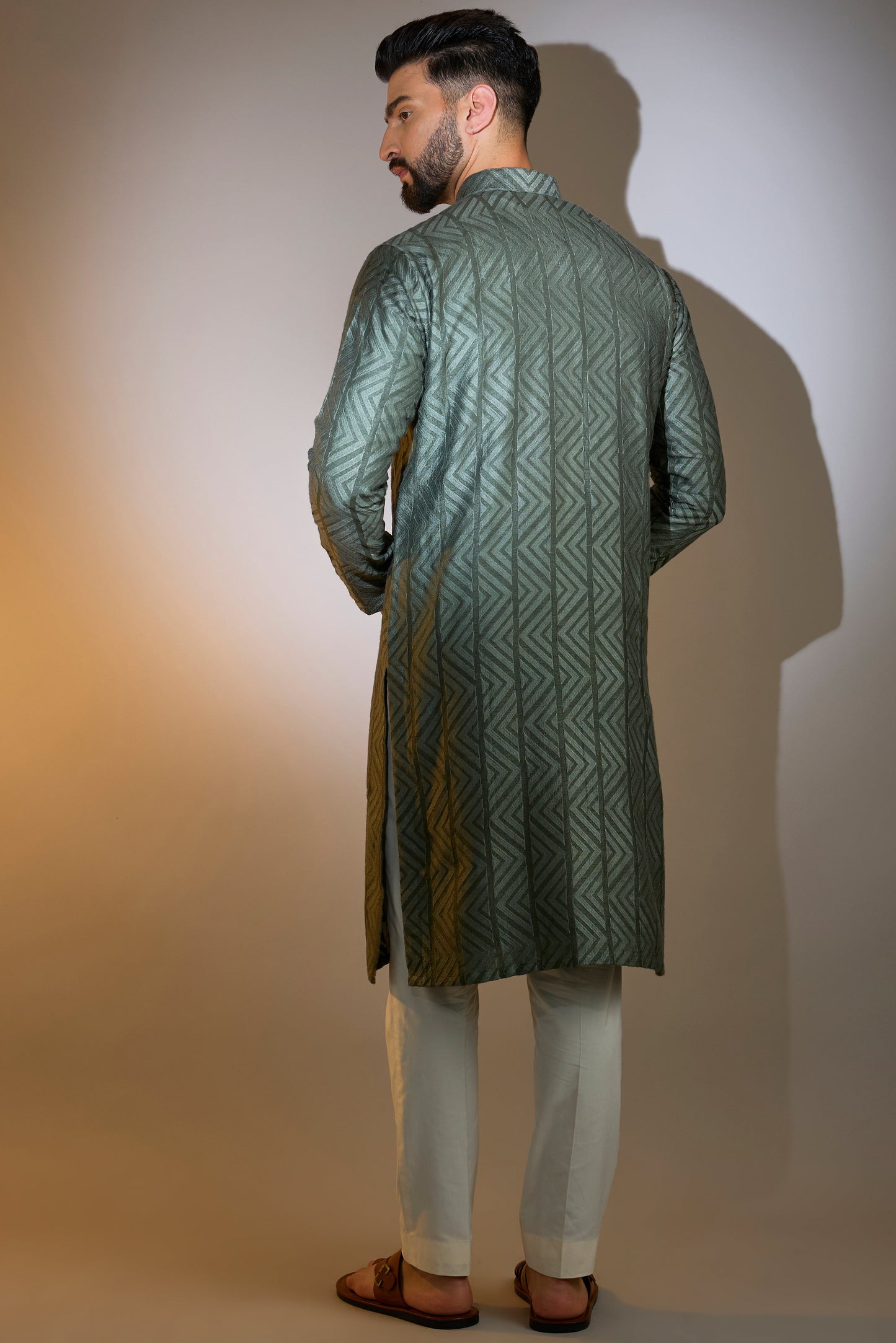 classic millitary green threadwork kurta