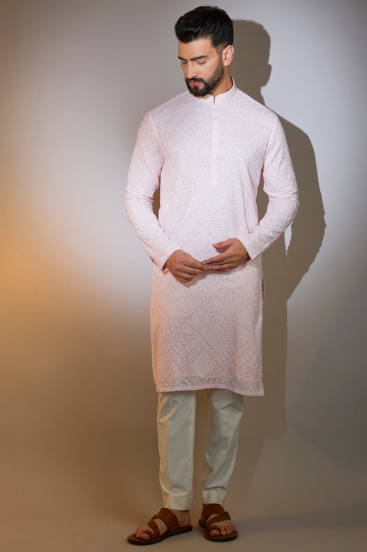 powder pink chikankari kurta