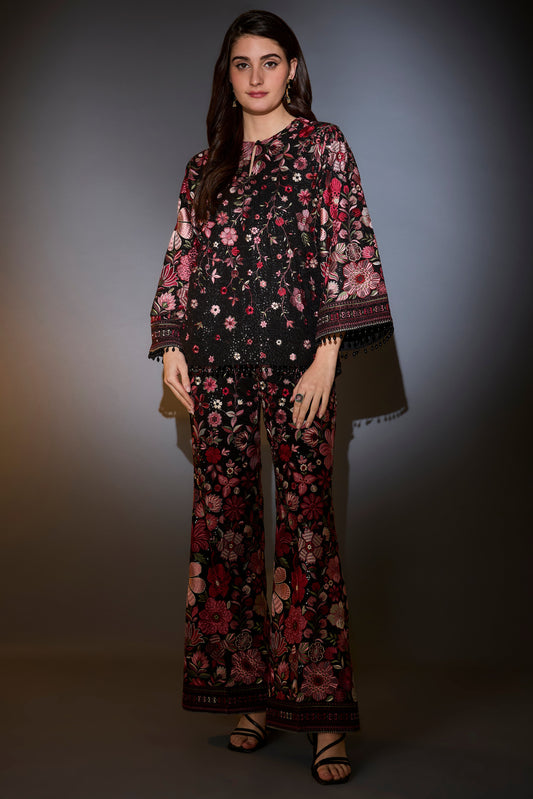 multi coloured floral tunic set with boot cut trousers