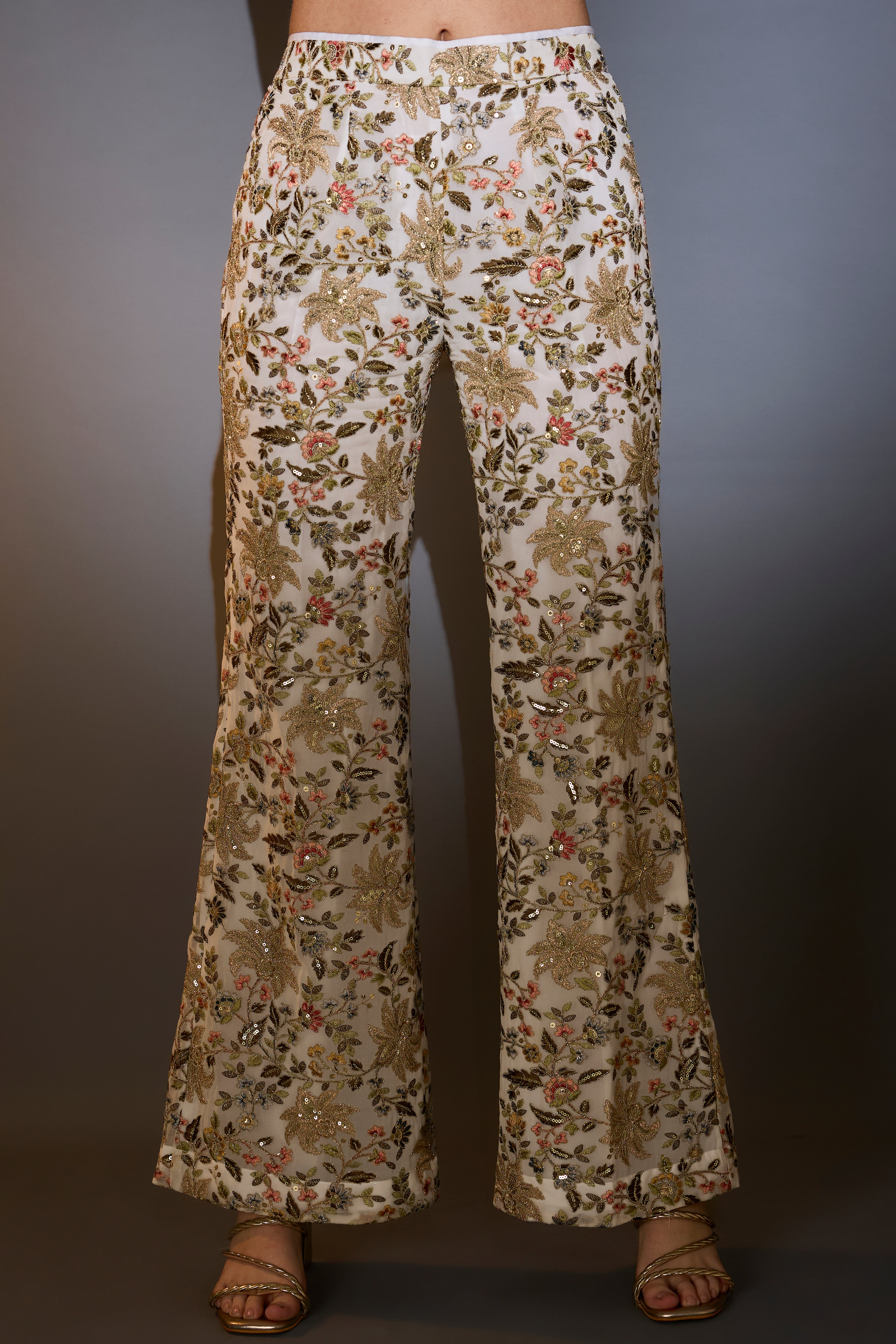 white co ord set with multi thread work and intricate zari and sequin embroider