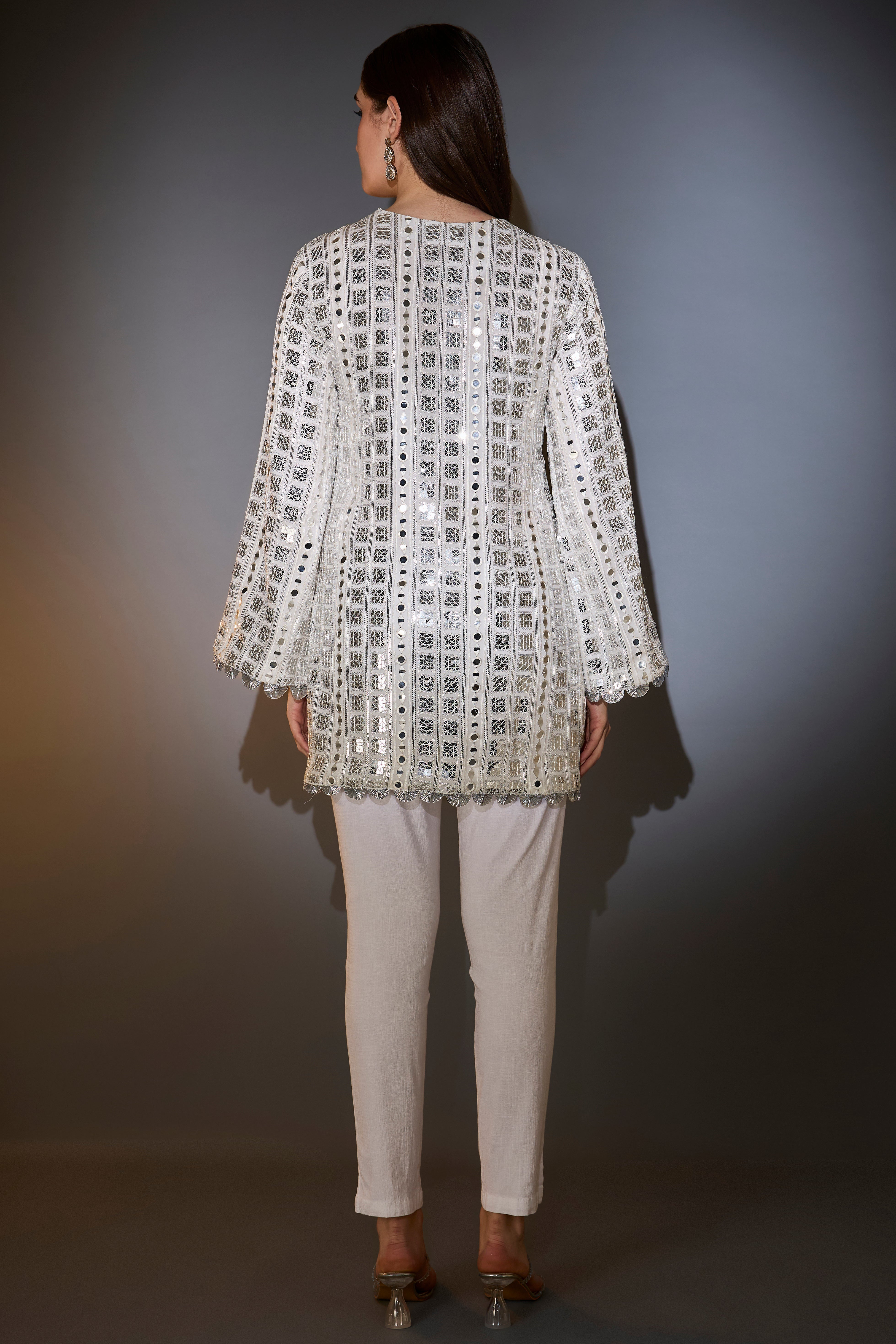 white heavy mirror work tunic