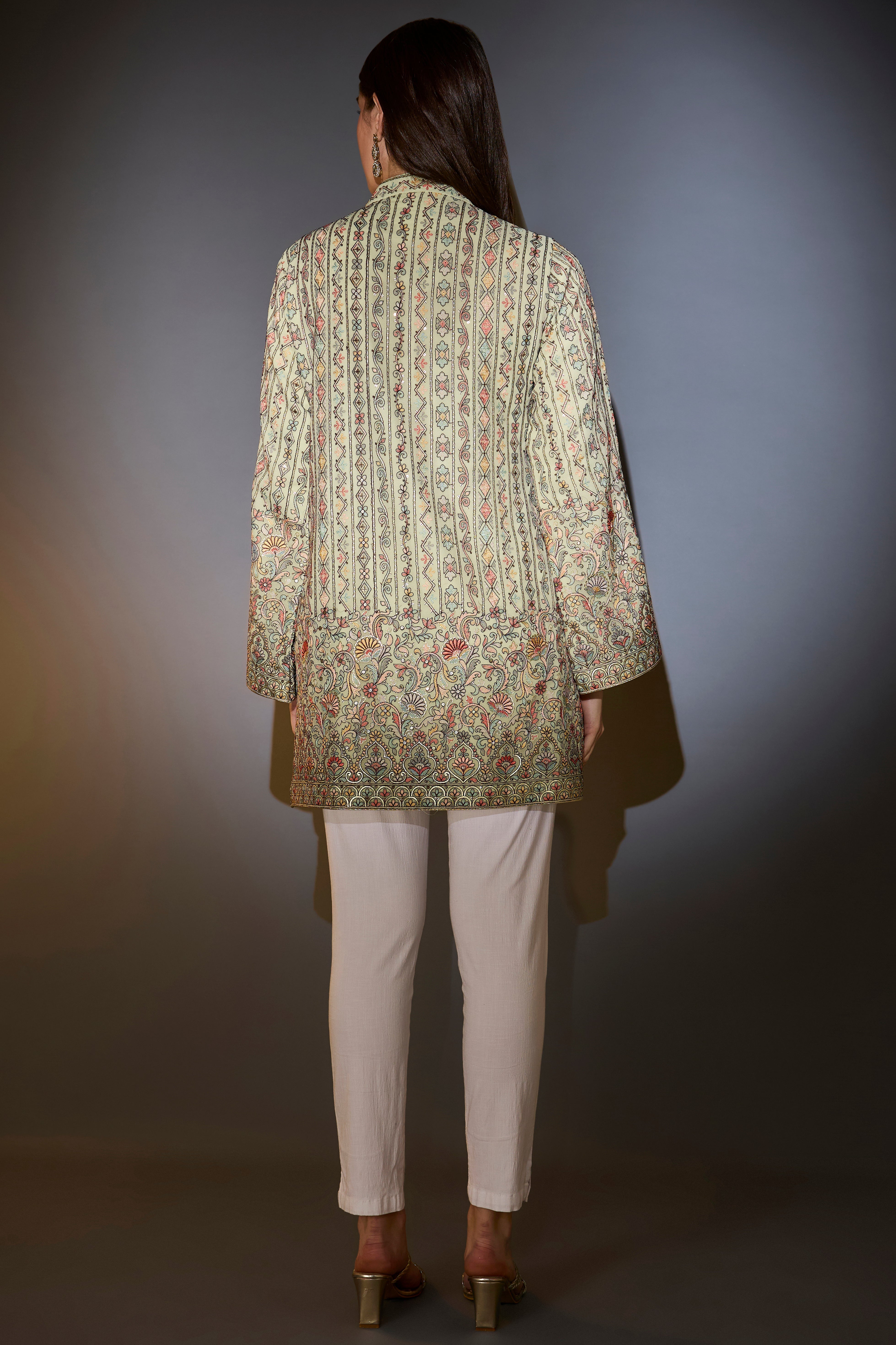 mint green tunic with multi thread embroidery