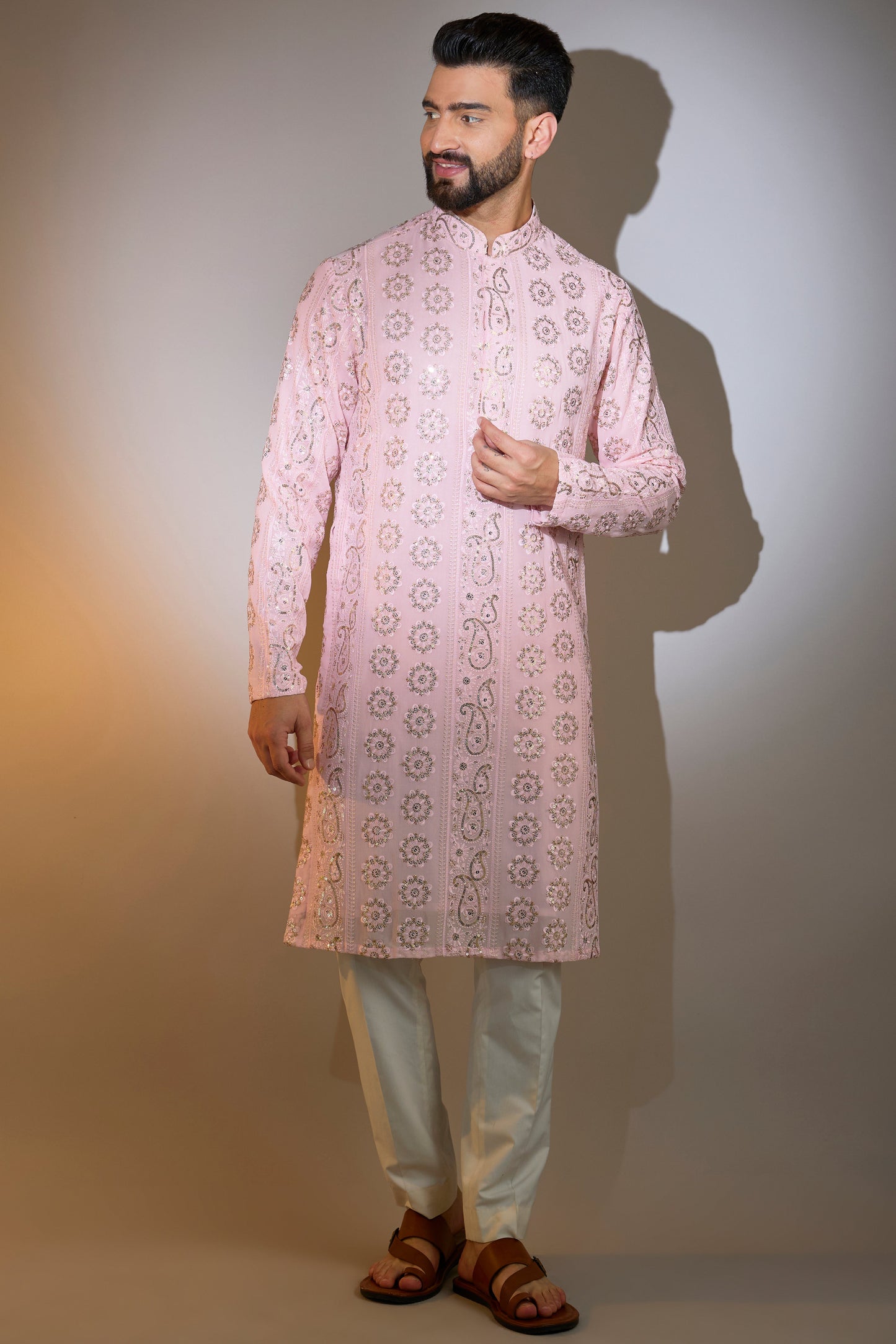 powder pink chikankari kurta with sequin work