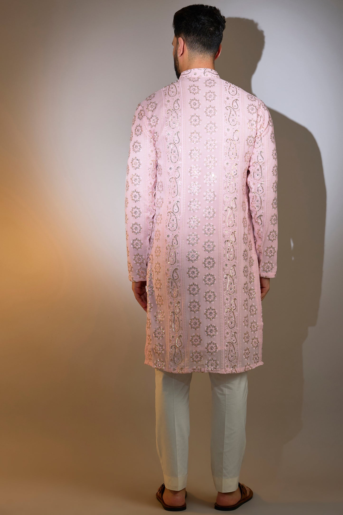 powder pink chikankari kurta with sequin work
