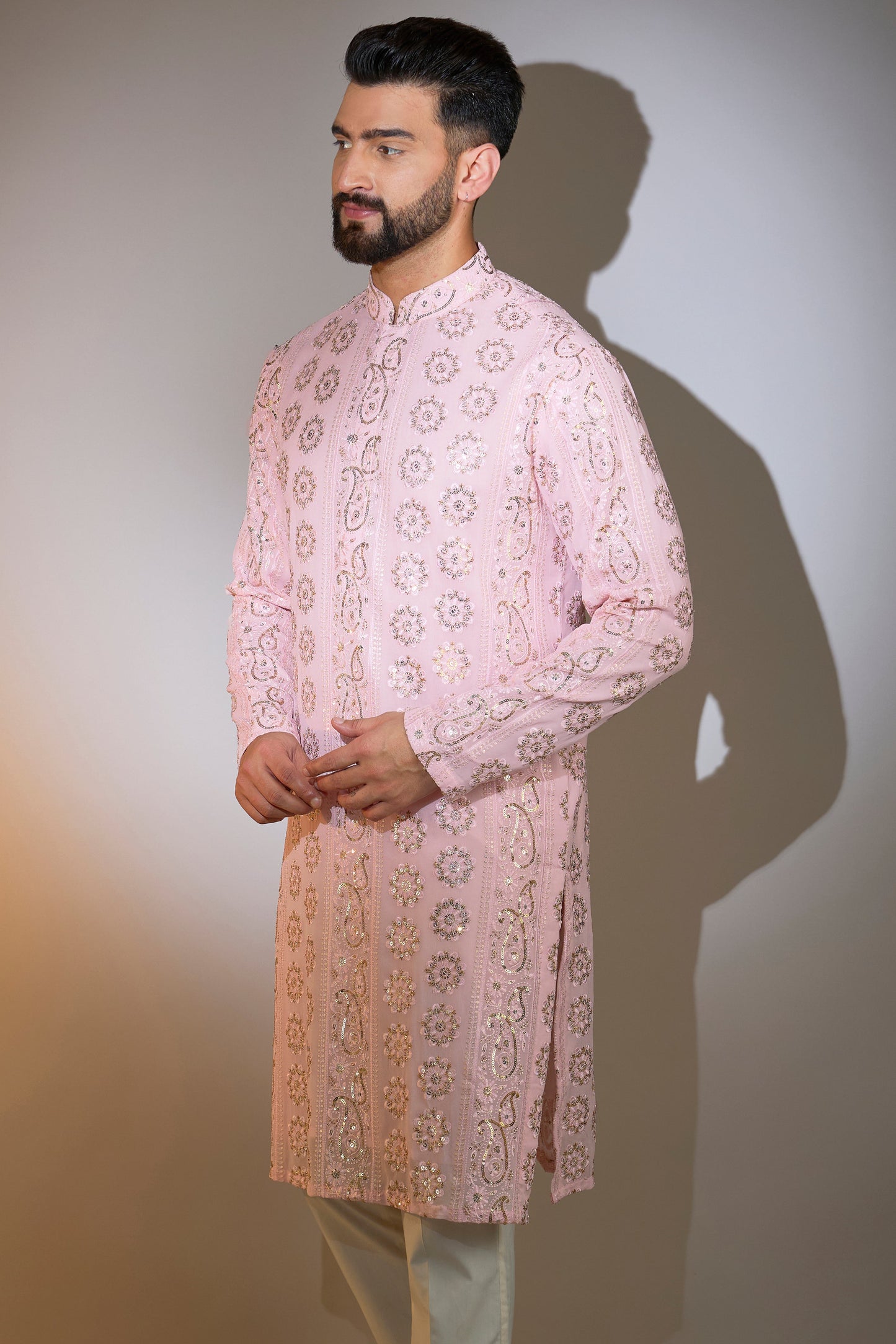 powder pink chikankari kurta with sequin work