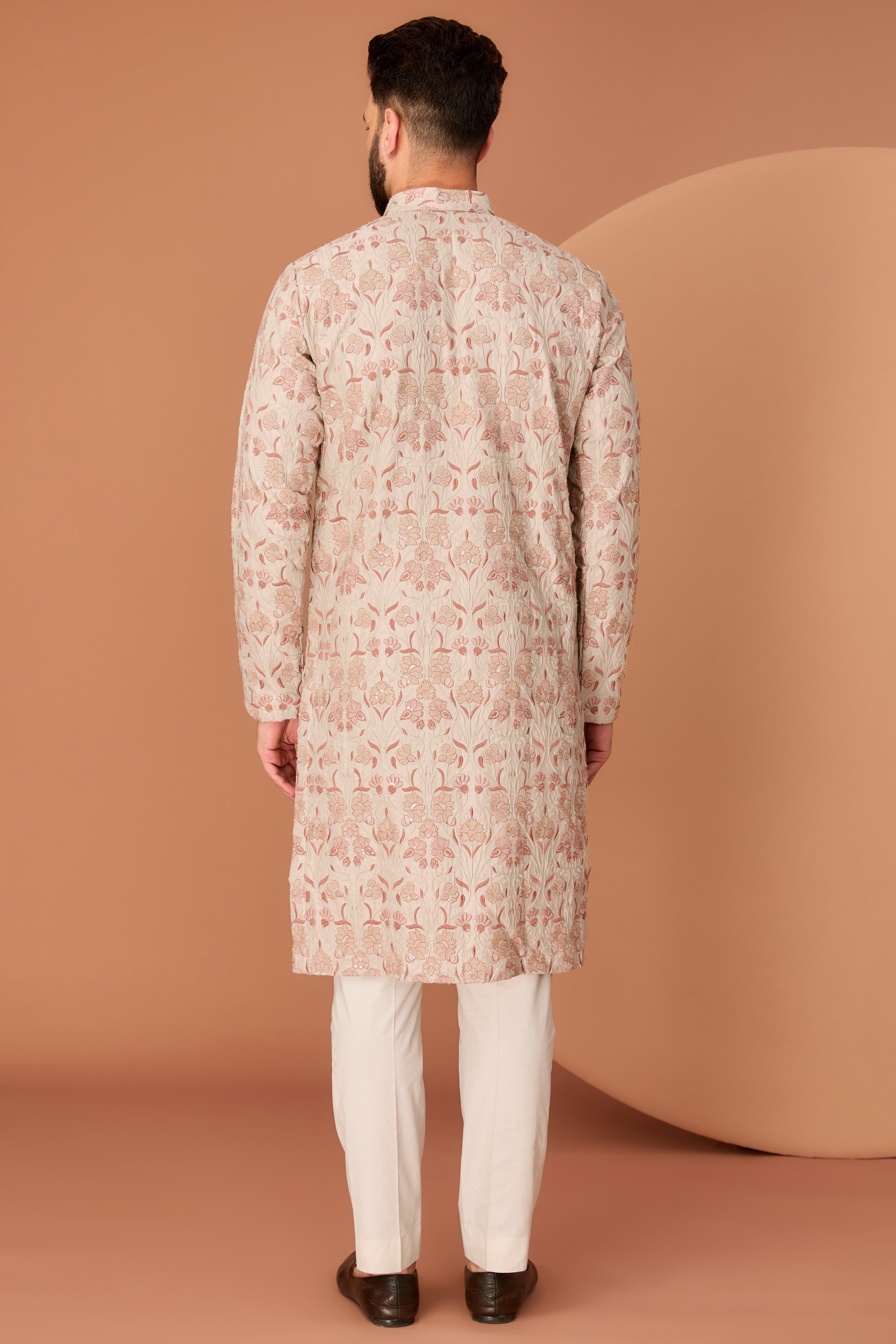 Beige-Cream floral chikankari kurta - kasbahmen